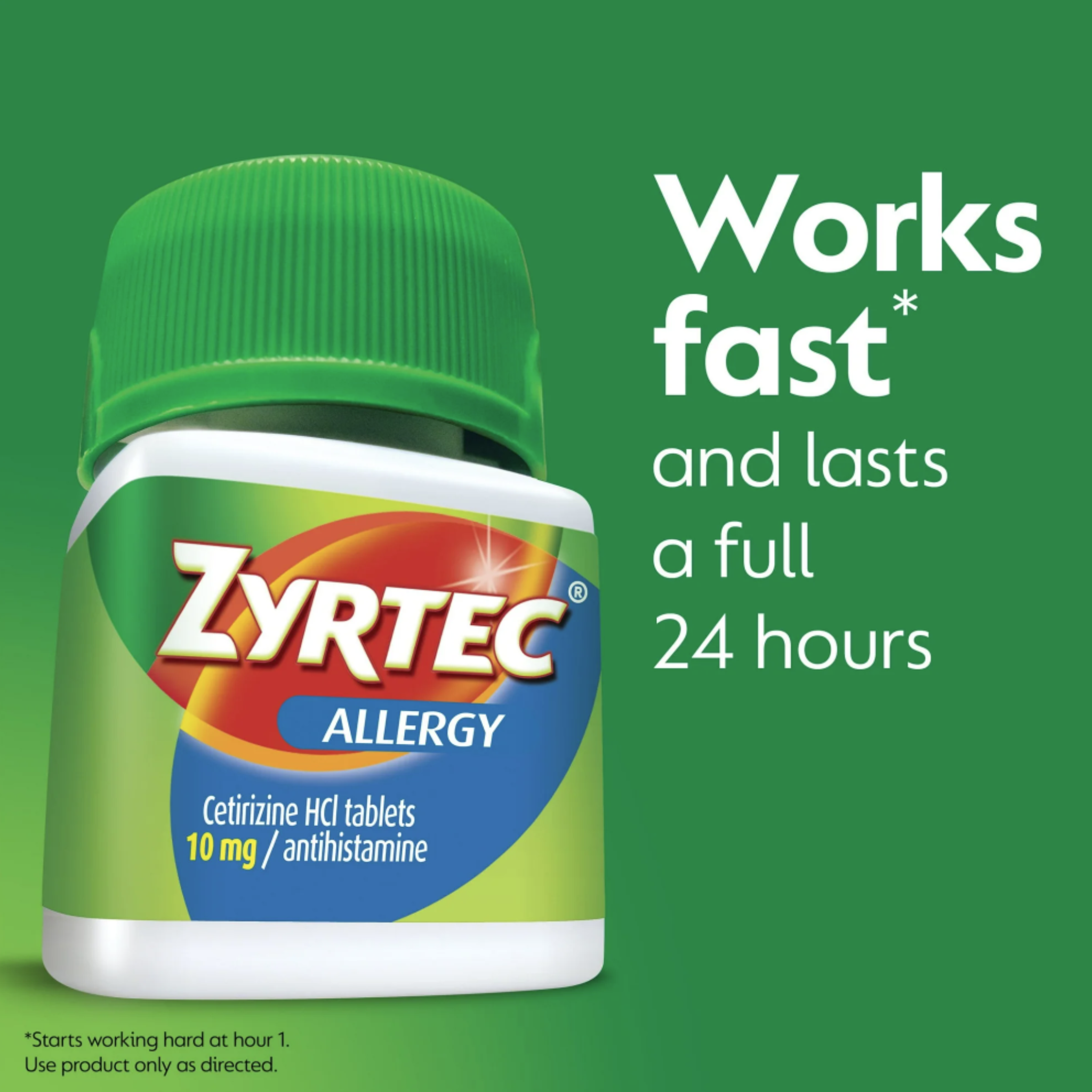Zyrtec 24 Hour Allergy Relief Tablets with 10 mg Cetirizine HCl, 60 Ct