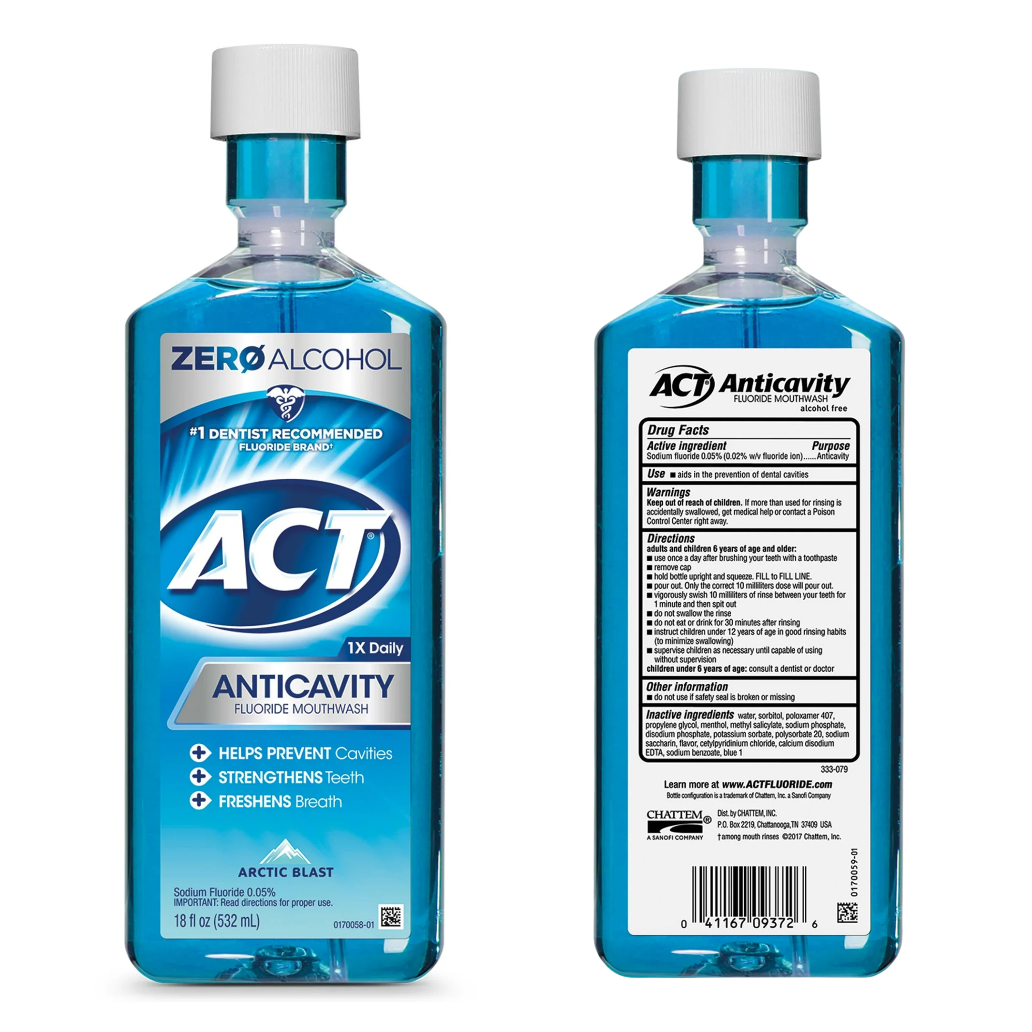 ACT, Anticavity Alcohol-Free Mouthwash, Arctic Blast Flavor, Strengthens Teeth and Freshens Breath, 18 oz