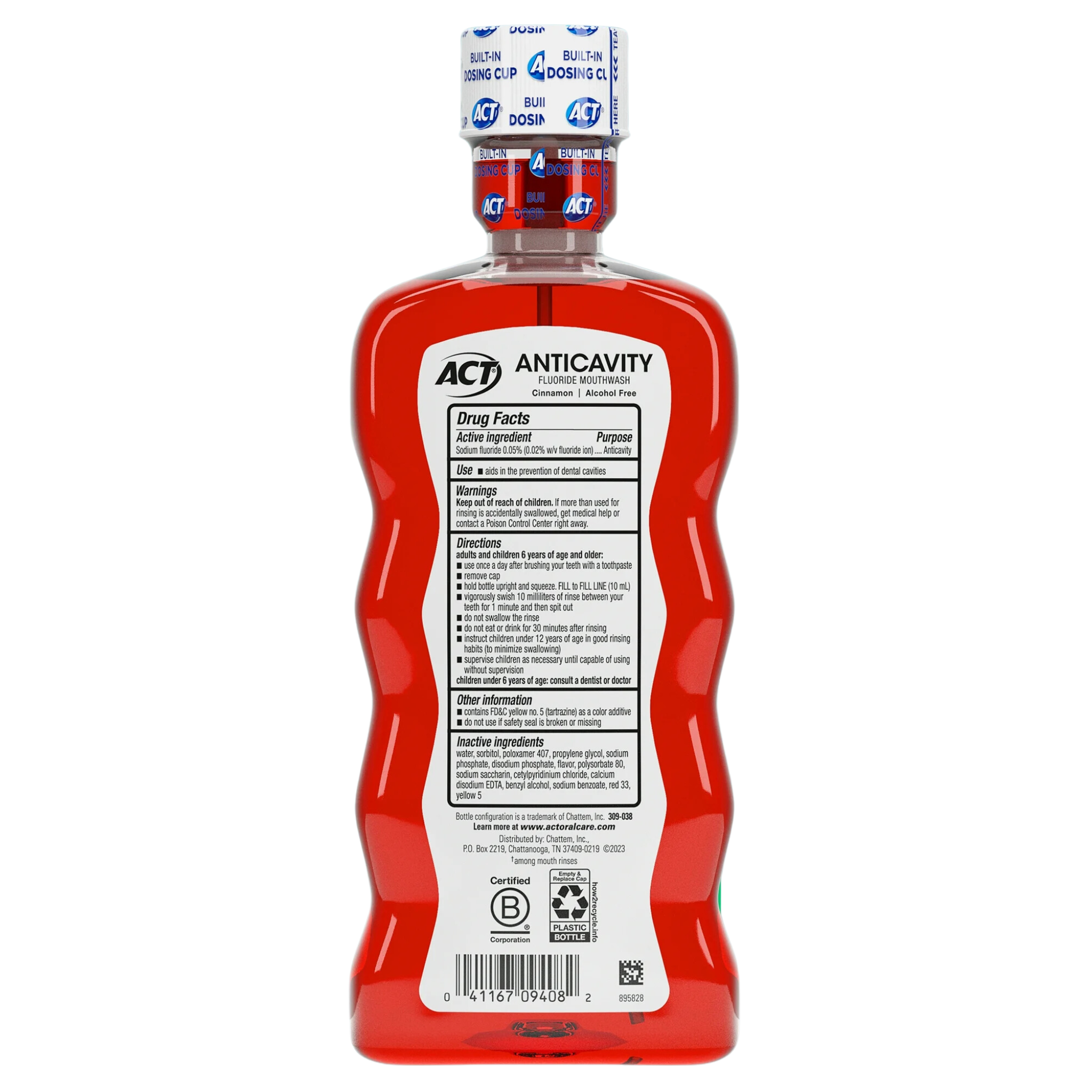 ACT, Anticavity Fluoride Mouthwash, Triple Action, Cinnamon Flavor, Strengthens Enamel and Prevents Cavities, 18 fl oz