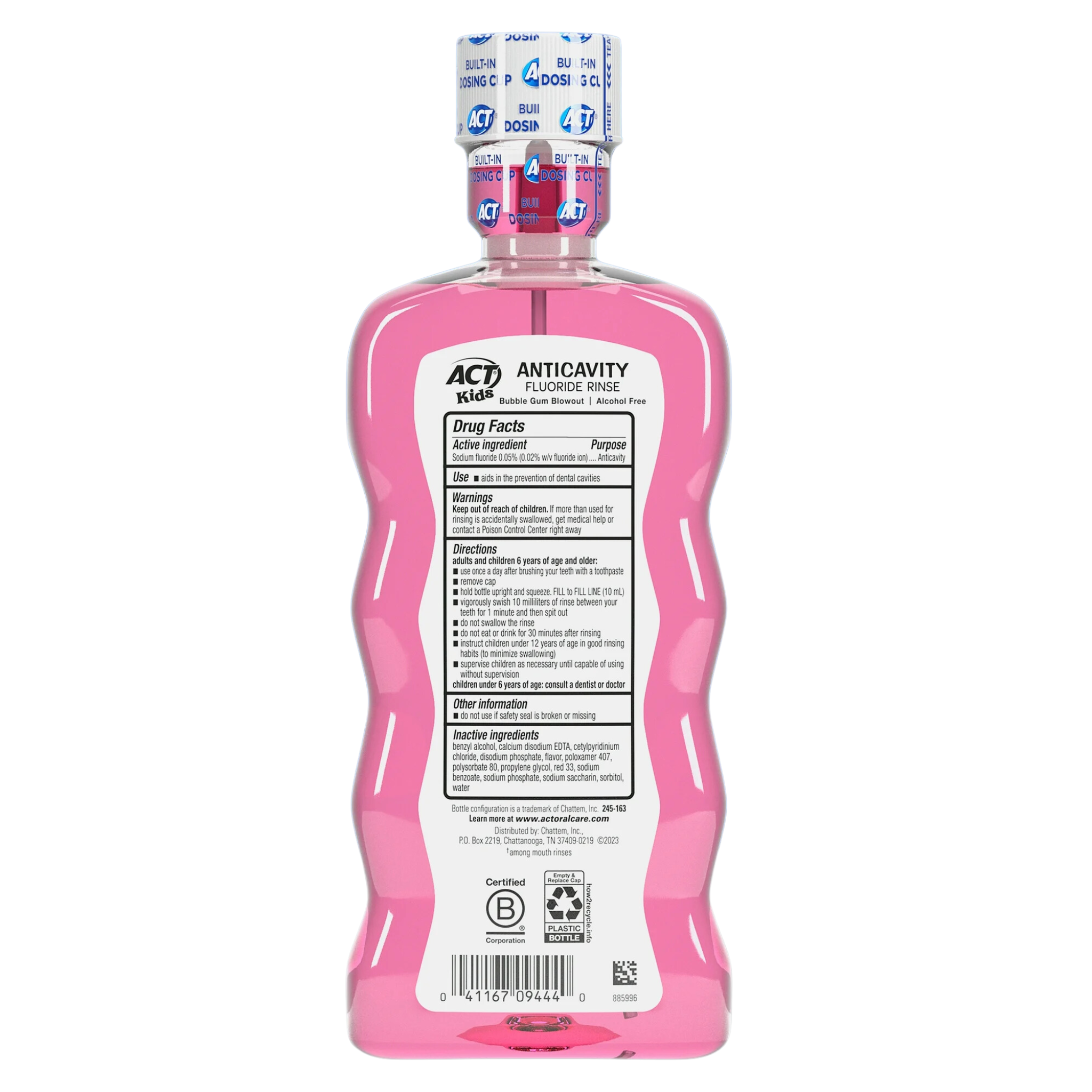 ACT, Kids Anticavity Fluoride Mouthwash, Bubble Gum Flavor, Strengthens Teeth and Prevents Cavities, 16.9 fl oz