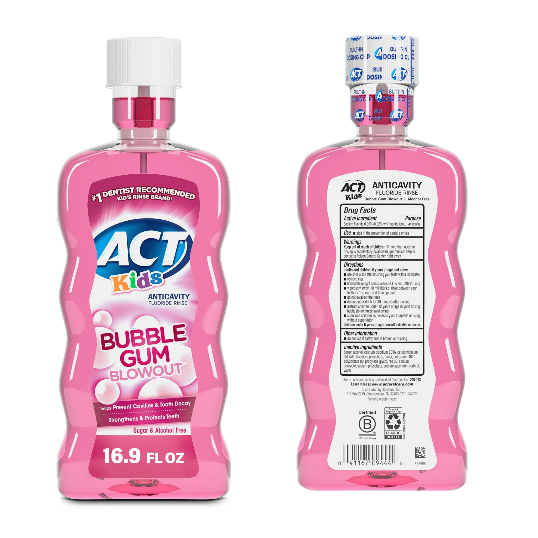 ACT, Kids Anticavity Fluoride Mouthwash, Bubble Gum Flavor, Strengthens Teeth and Prevents Cavities, 16.9 fl oz