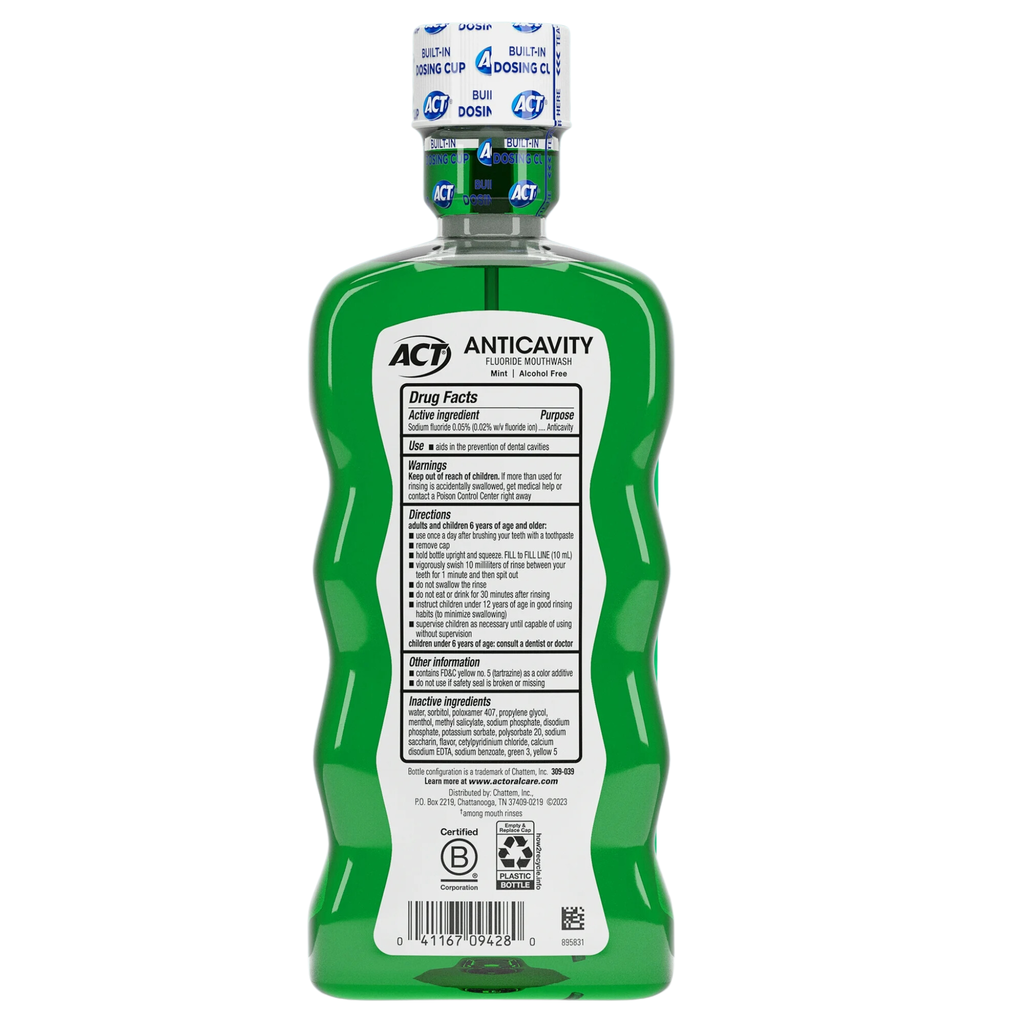 ACT, Anticavity Fluoride Mouthwash, Triple Action, Mint Flavor, Strengthens Enamel and Freshens Breath, 18 fl oz