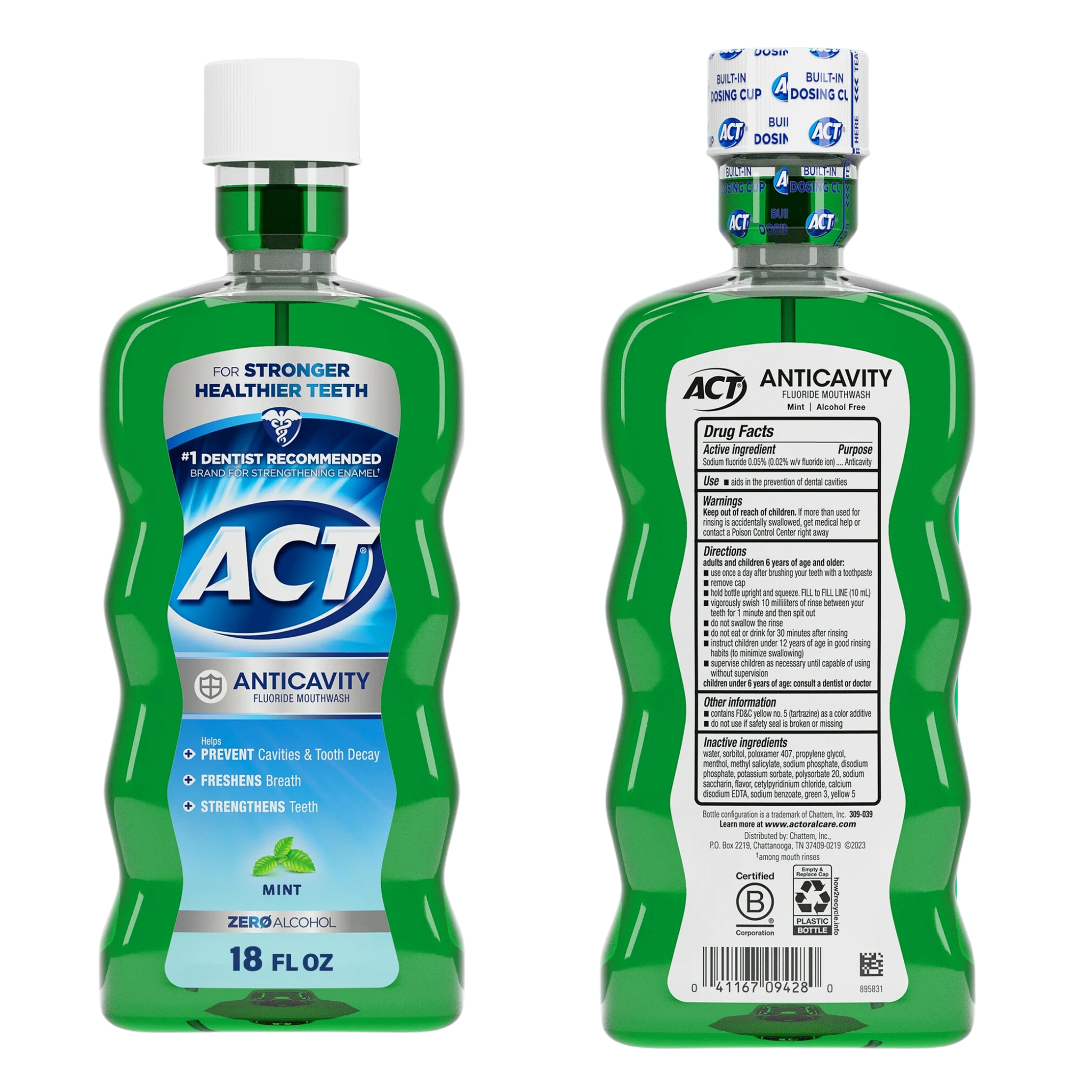 ACT, Anticavity Fluoride Mouthwash, Triple Action, Mint Flavor, Strengthens Enamel and Freshens Breath, 18 fl oz