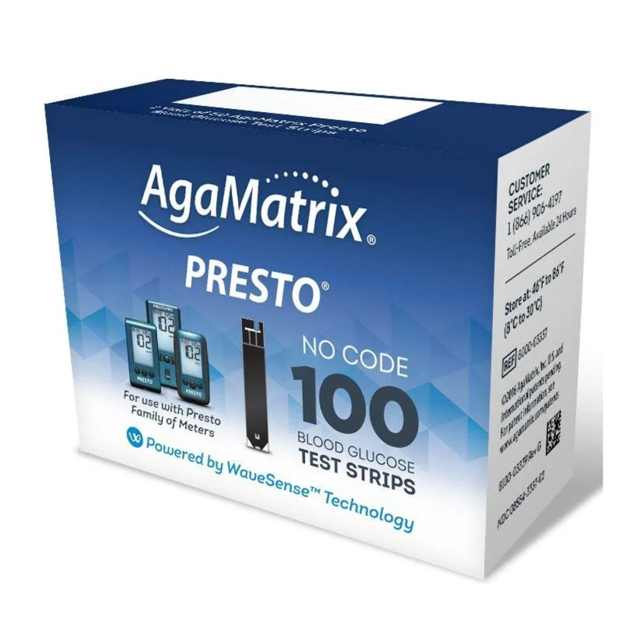 AgaMatrix, WaveSense Presto Blood Glucose Test Strips, Accurate & Easy Testing, 100 Count