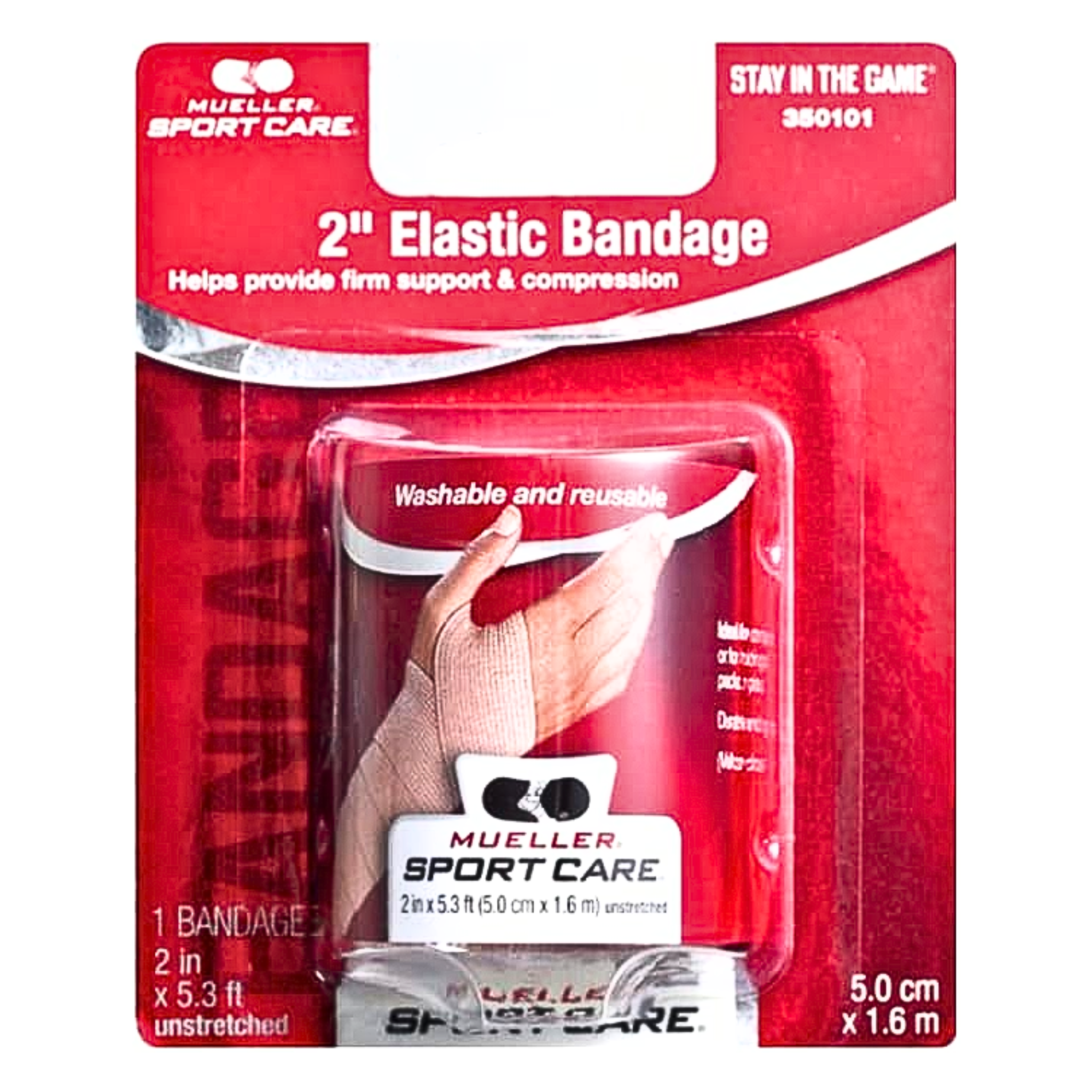 Mueller, Elastic Bandages, Cotton and Elastic Blend, Reusable & Durable, 2" x 5.3 ft