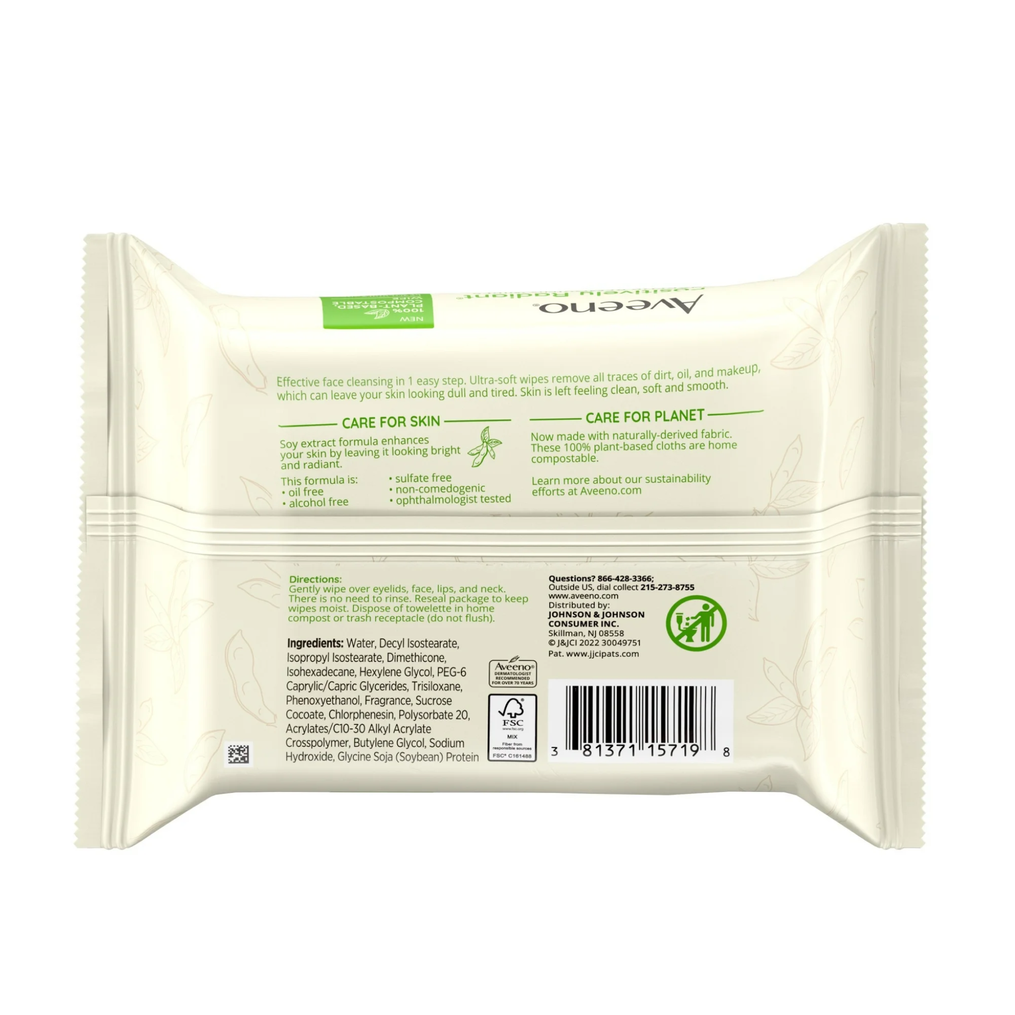 Aveeno, Positively Radiant Makeup Removing Wipes, Gentle Cleansing Wipes, 25 Ct