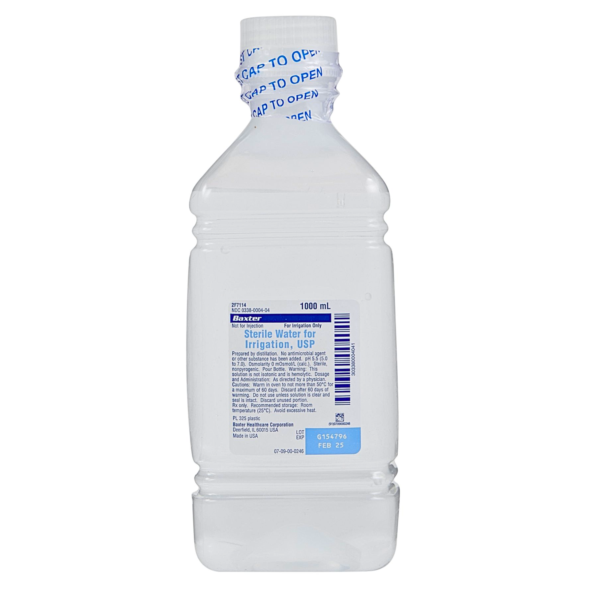 Baxter, Sterile Water for Irrigation, Not for Injection, 1000 mL Bottle, 12 Pack
