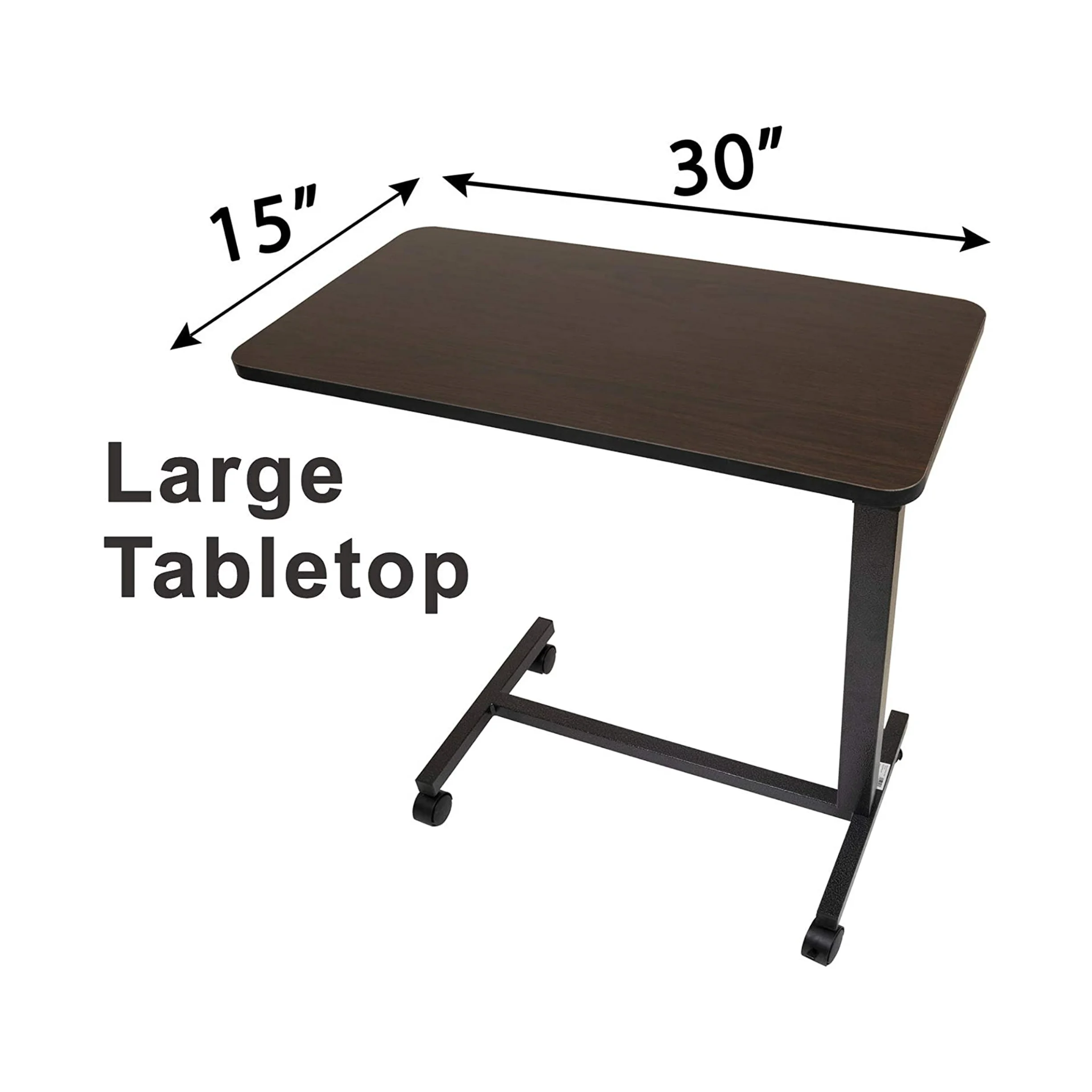Carex, Overbed Table with Adjustable Tray, Portable Laptop Stand with Wheels for Home Use, Brown