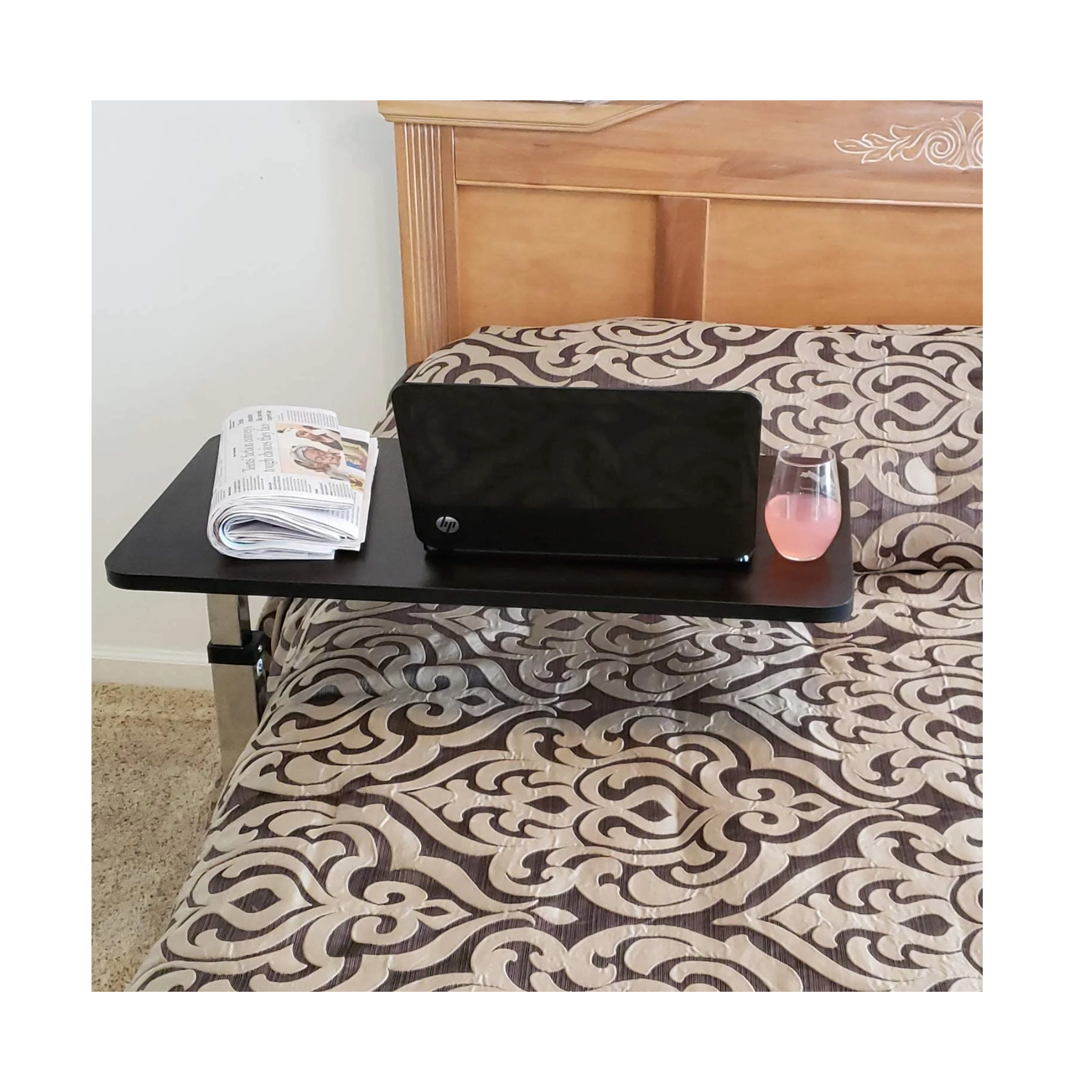 Carex, Overbed Table with Adjustable Tray, Portable Laptop Stand with Wheels for Home Use, Brown