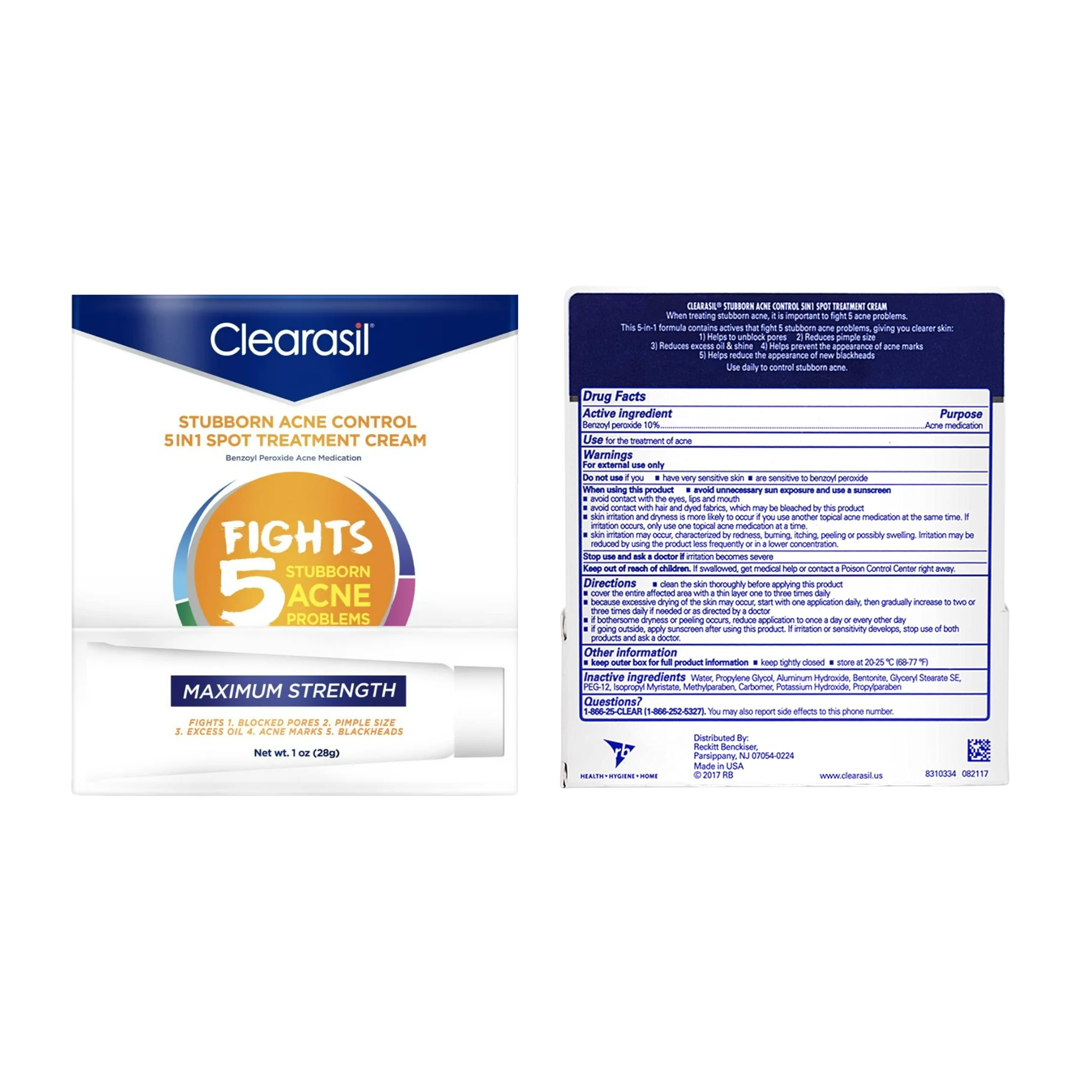 Clearasil, Benzoyl Peroxide Stubborn Acne Spot Treatment Cream, Fast-Acting Formula, 1 oz