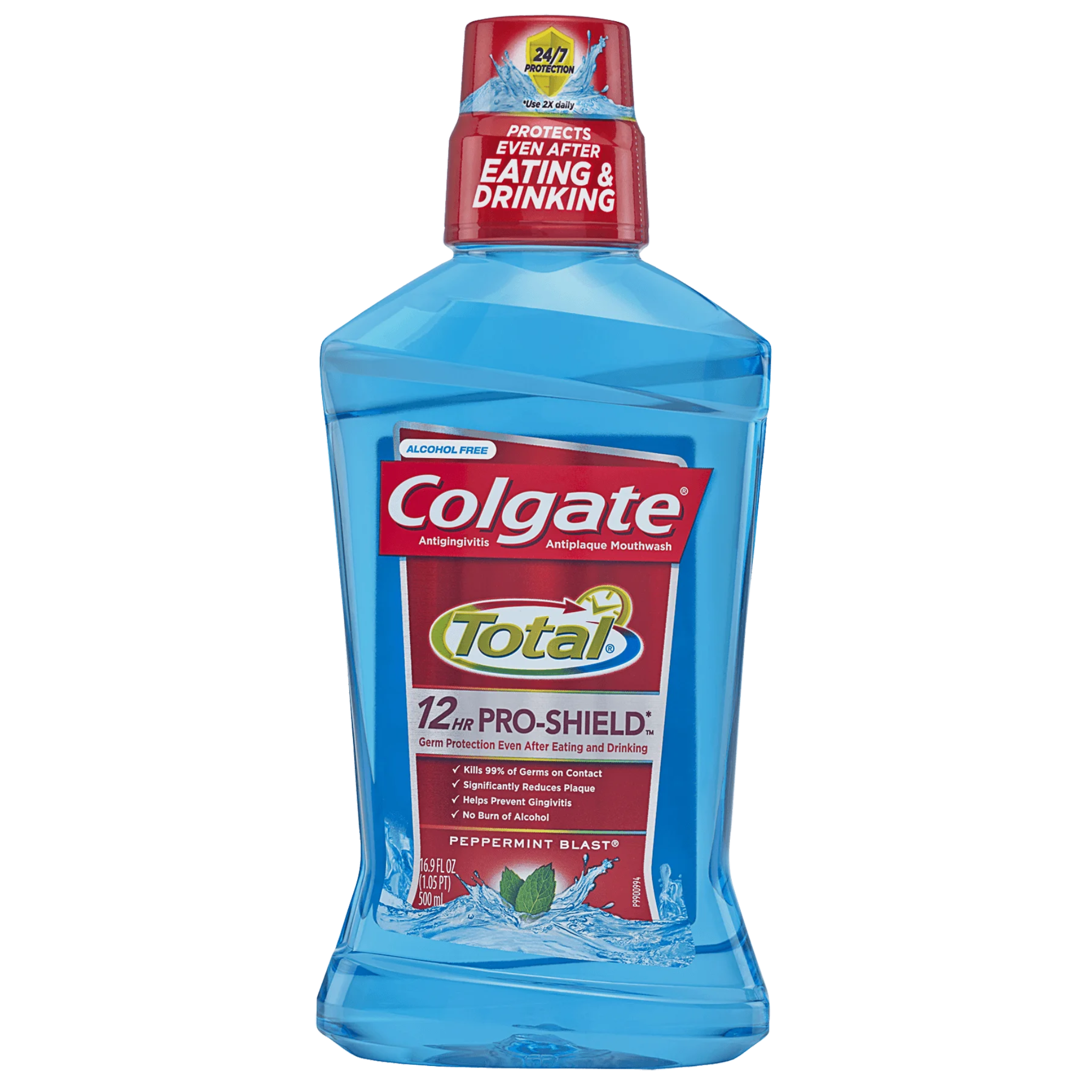 Colgate, Total Pro-Shield Alcohol-Free Mouthwash, Peppermint Flavor, Antibacterial Protection & Fresh Breath, 16.9 fl oz