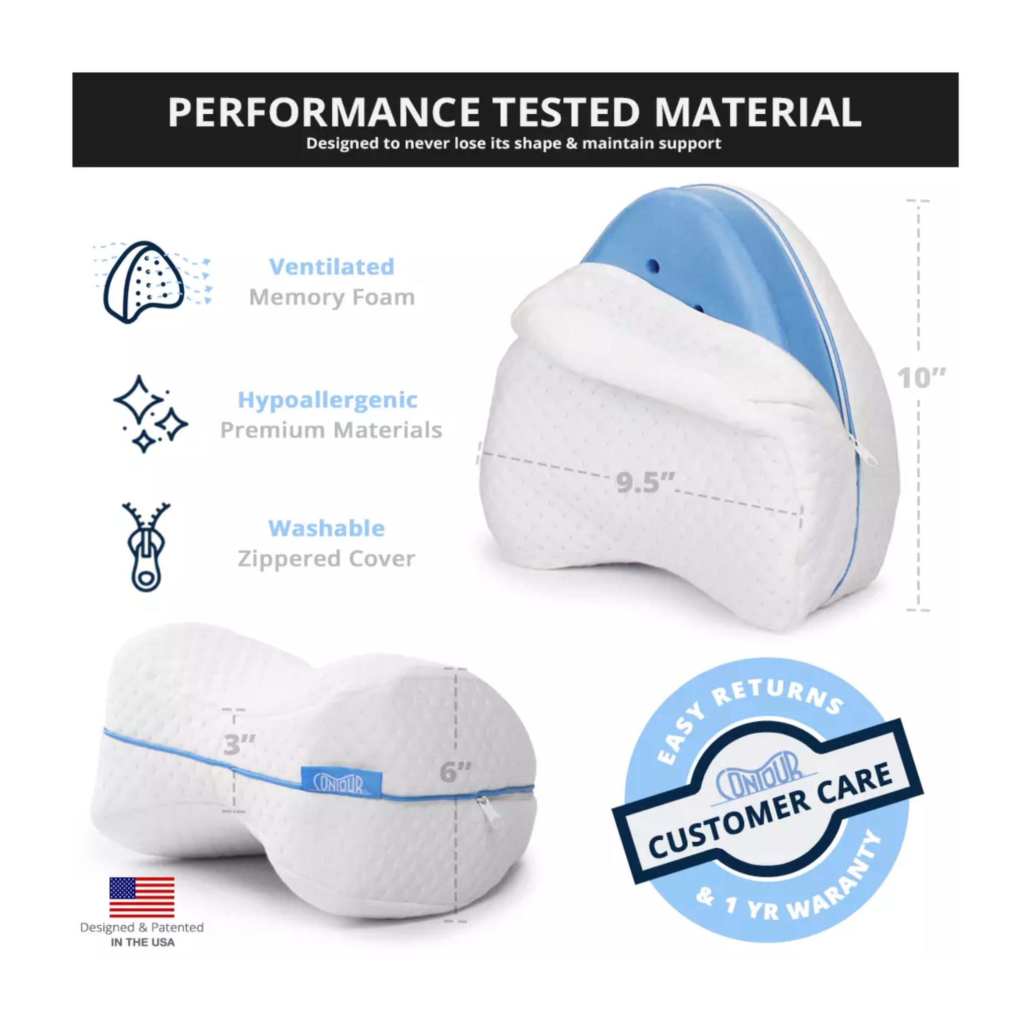 Contour, Legacy Leg Foam Support Pillow, Ergonomic Cushion for Knee & Hip Alignment, White