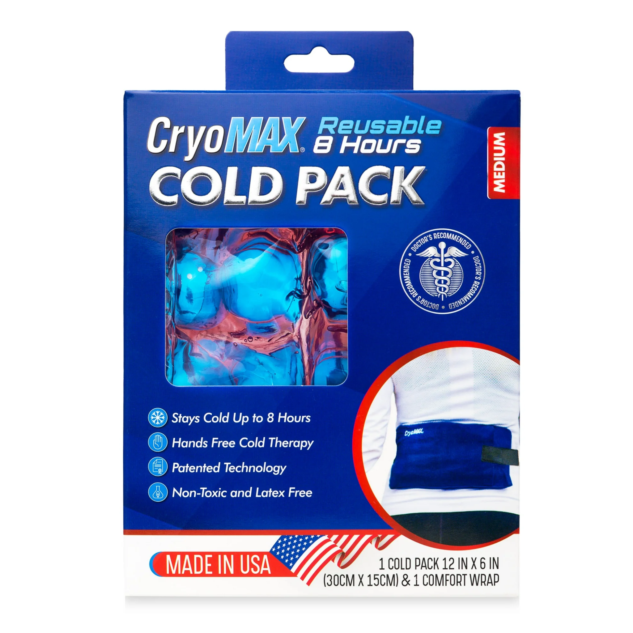 CryoMAX, Reusable Cold Pack, Long-Lasting 8-Hour Cold Therapy for Pain Relief, Medium