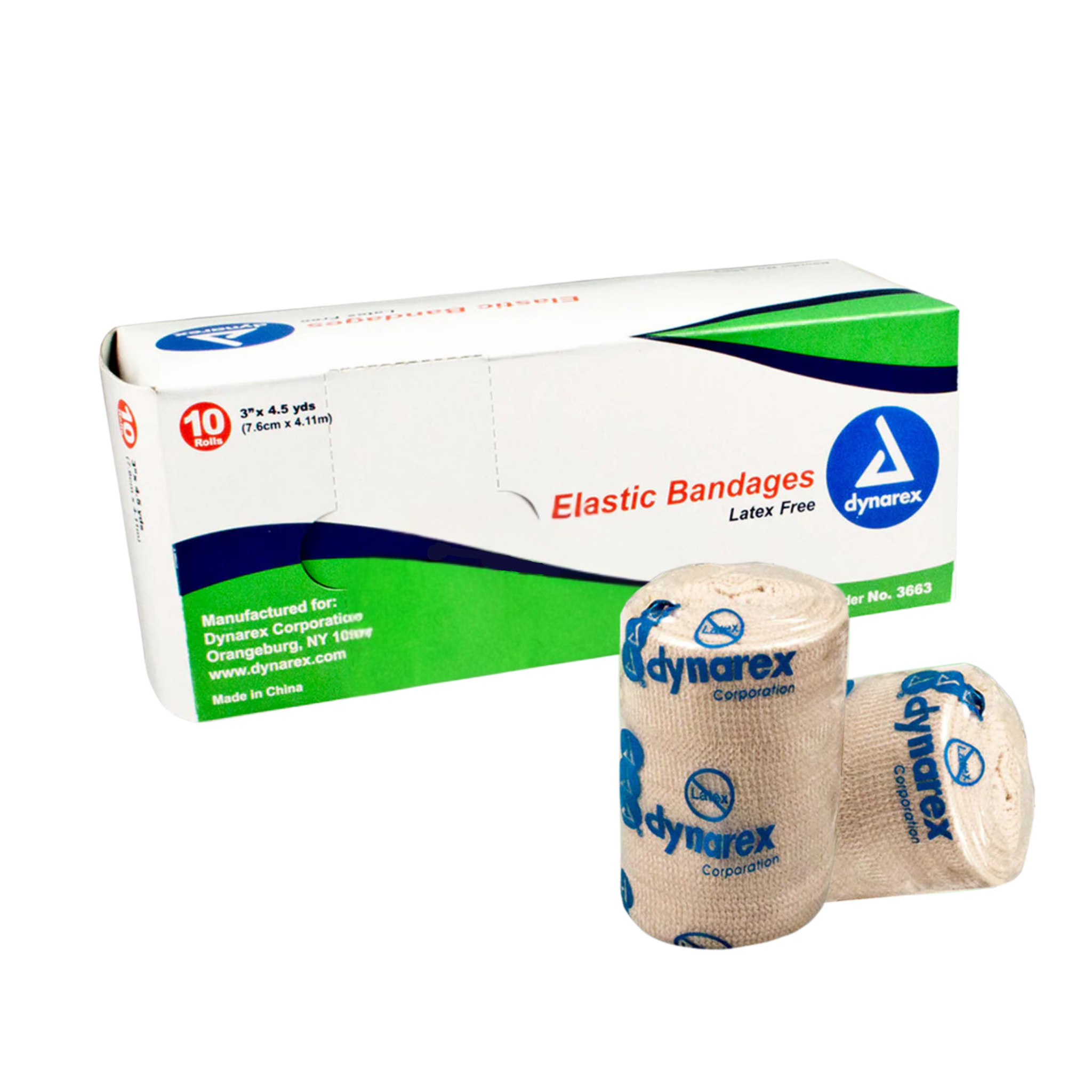 Dynarex, Elastic Bandage, Latex-Free for Secure Support, 3" x 4.5 Yards