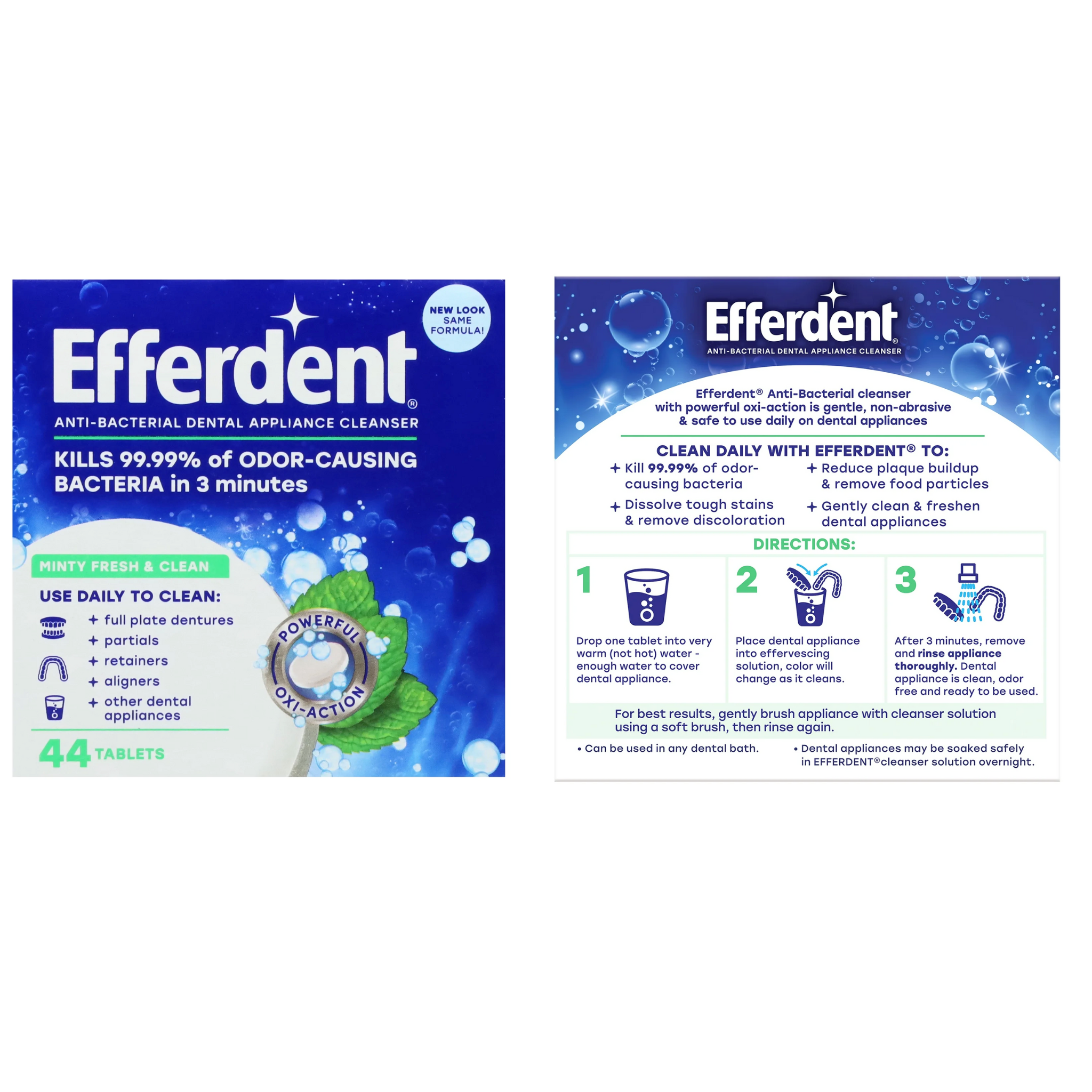 Efferdent, Retainer & Denture Cleaner Tablets, Minty Fresh & Clean Formula, 44 Count - Pharmaful