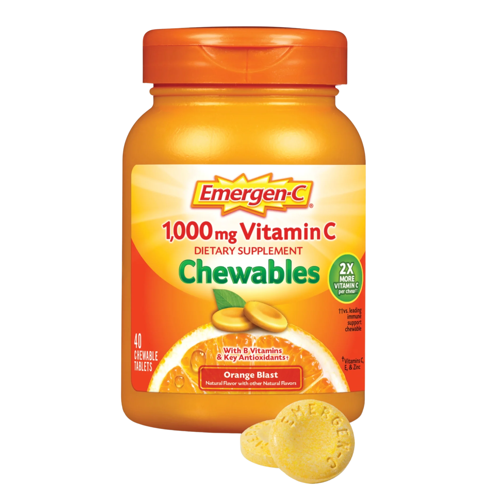 Emergen-C, Vitamin C Chewable Tablets, Immune Support Dietary Supplement, Orange Blast Flavor, 40 Ct