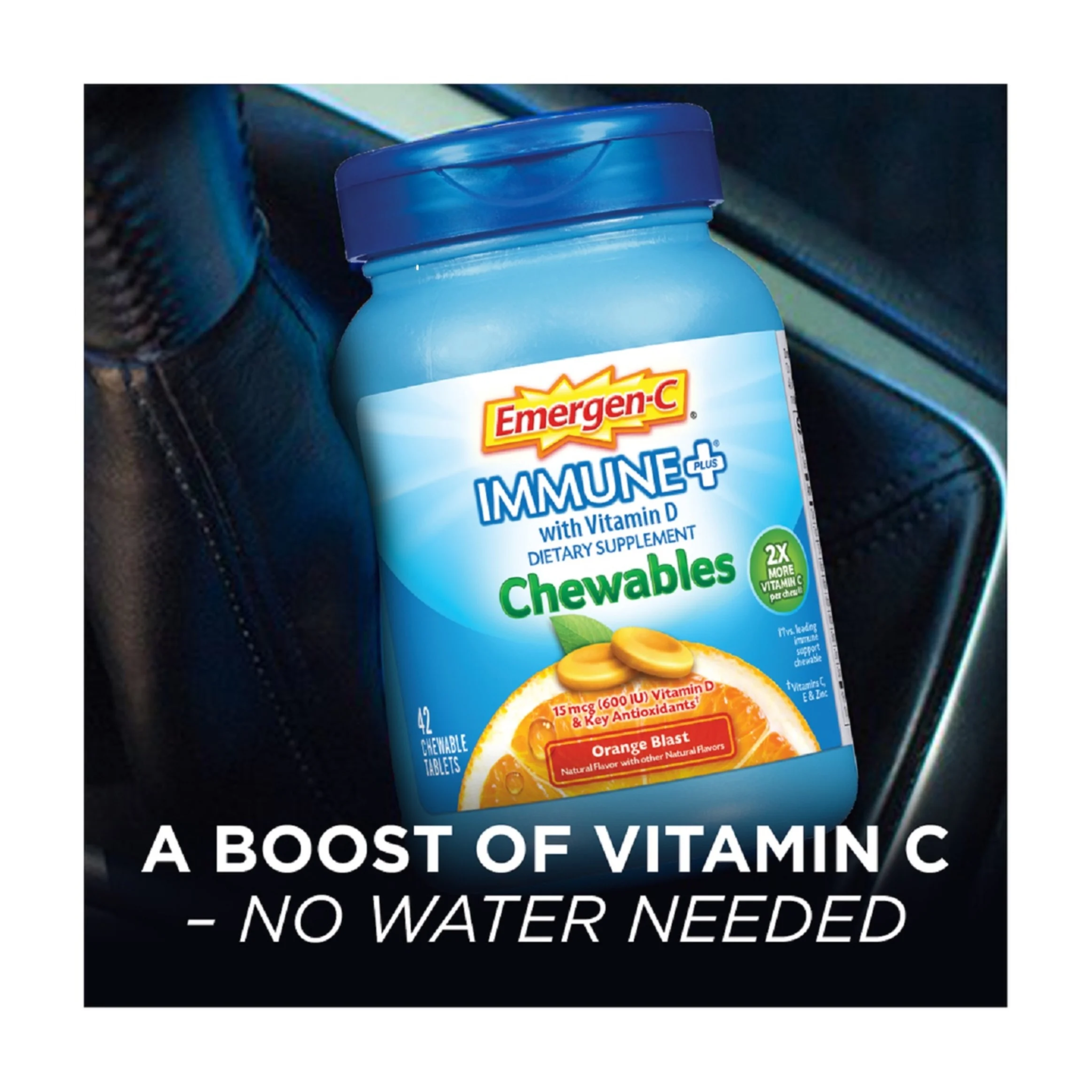Emergen-C, Immune+ Vitamin C Chewable Tablets, Immune Support Supplement, Orange Blast Flavor, 42 Ct