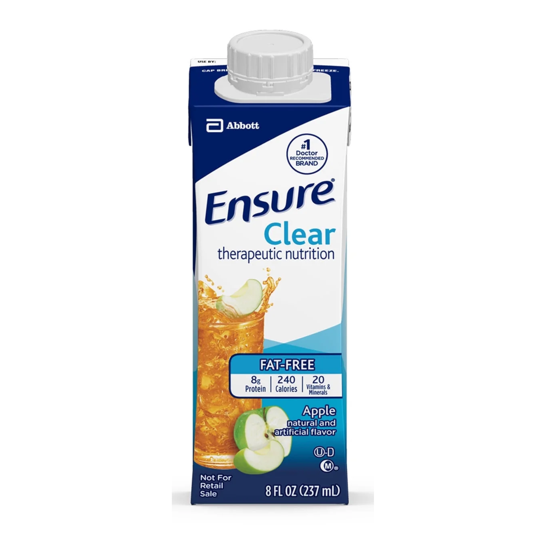 Ensure, Clear Therapeutic Nutritional Drink, Fat-Free with Essential Nutrients & 8g Protein, Apple Flavor, 8 fl oz, 24 Pack