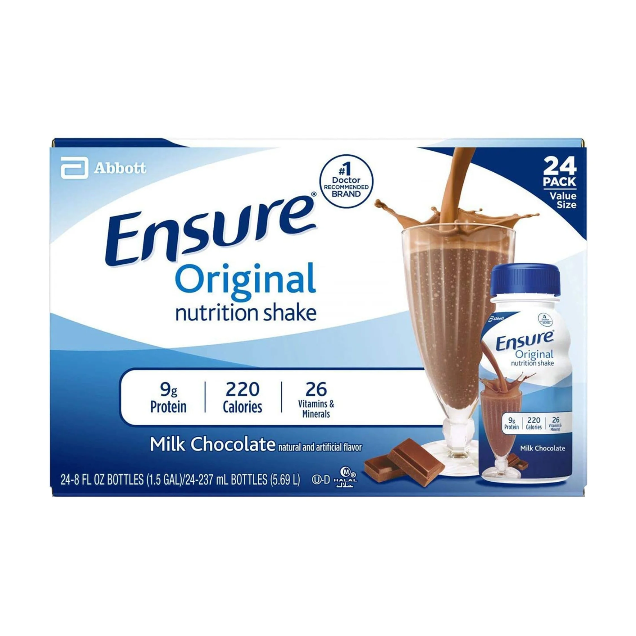 Ensure, Original Therapeutic Nutrition, Chocolate Flavor, 8 oz Bottle, 24 Pack