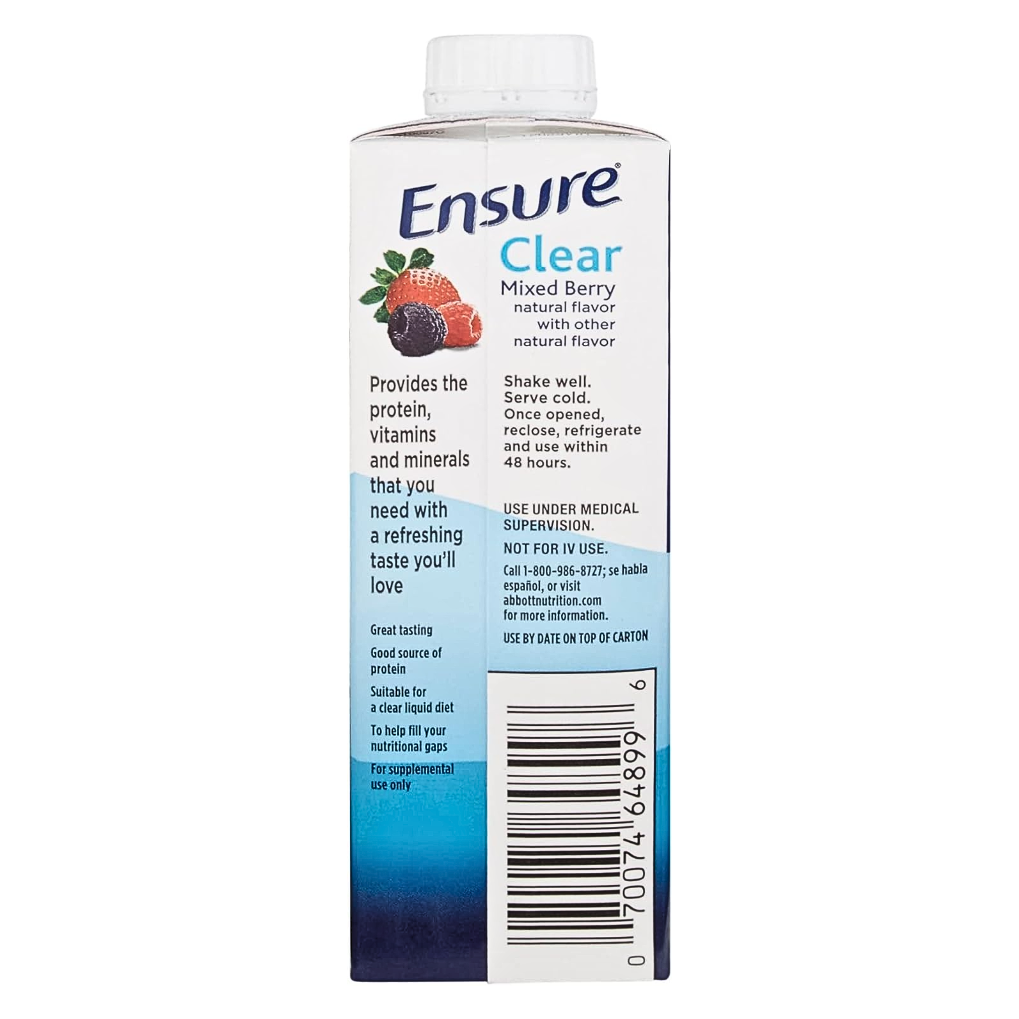 Ensure, Clear Therapeutic Nutritional Drink, Fat-Free with Essential Nutrients & 8g Protein, Mixed Berry, 8 fl oz, 24 Pack