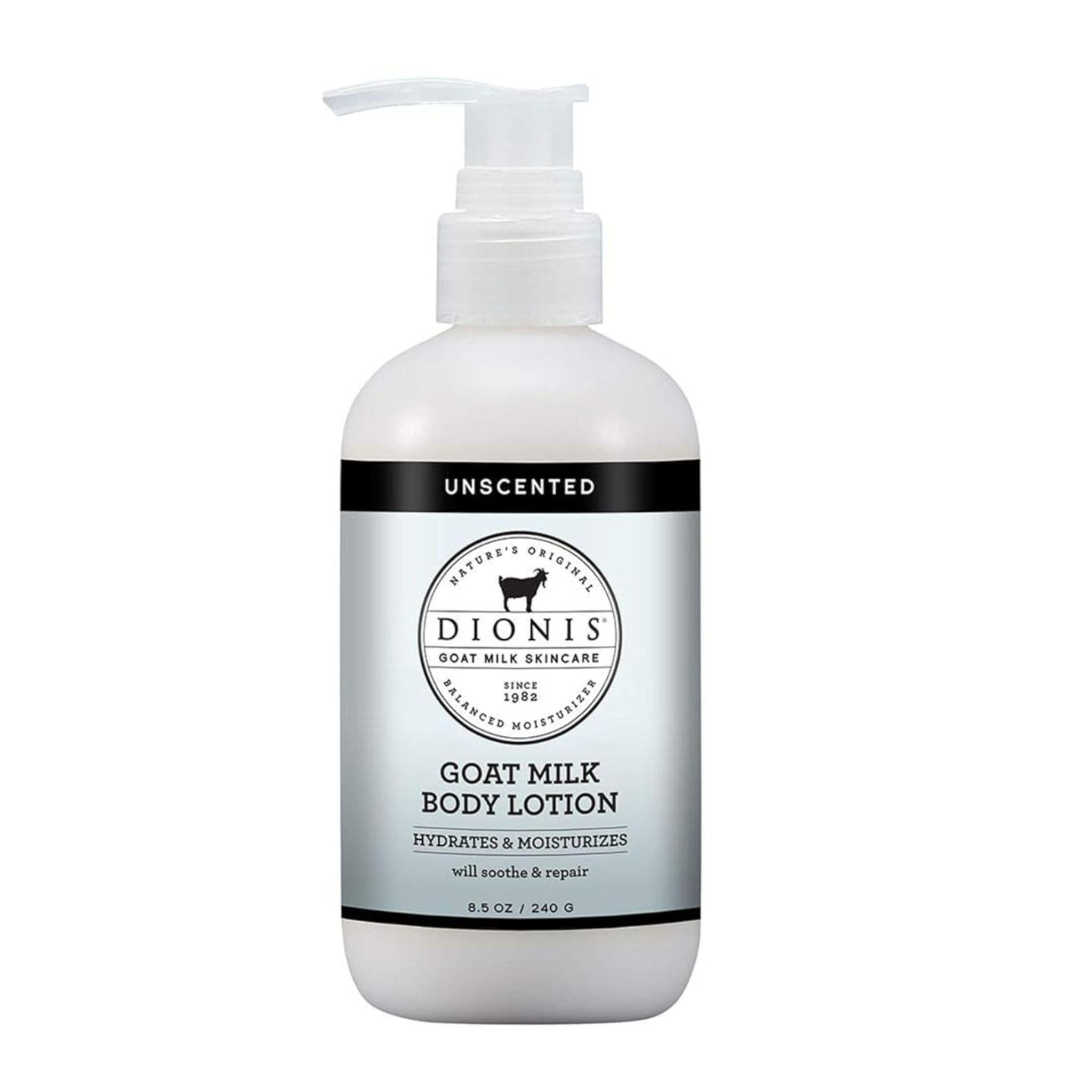 Dionis, Goat Milk Body Lotion, Unscented, Gentle Hydration for Sensitive Skin and Daily Moisture Care, 8.5 oz Pump Bottle