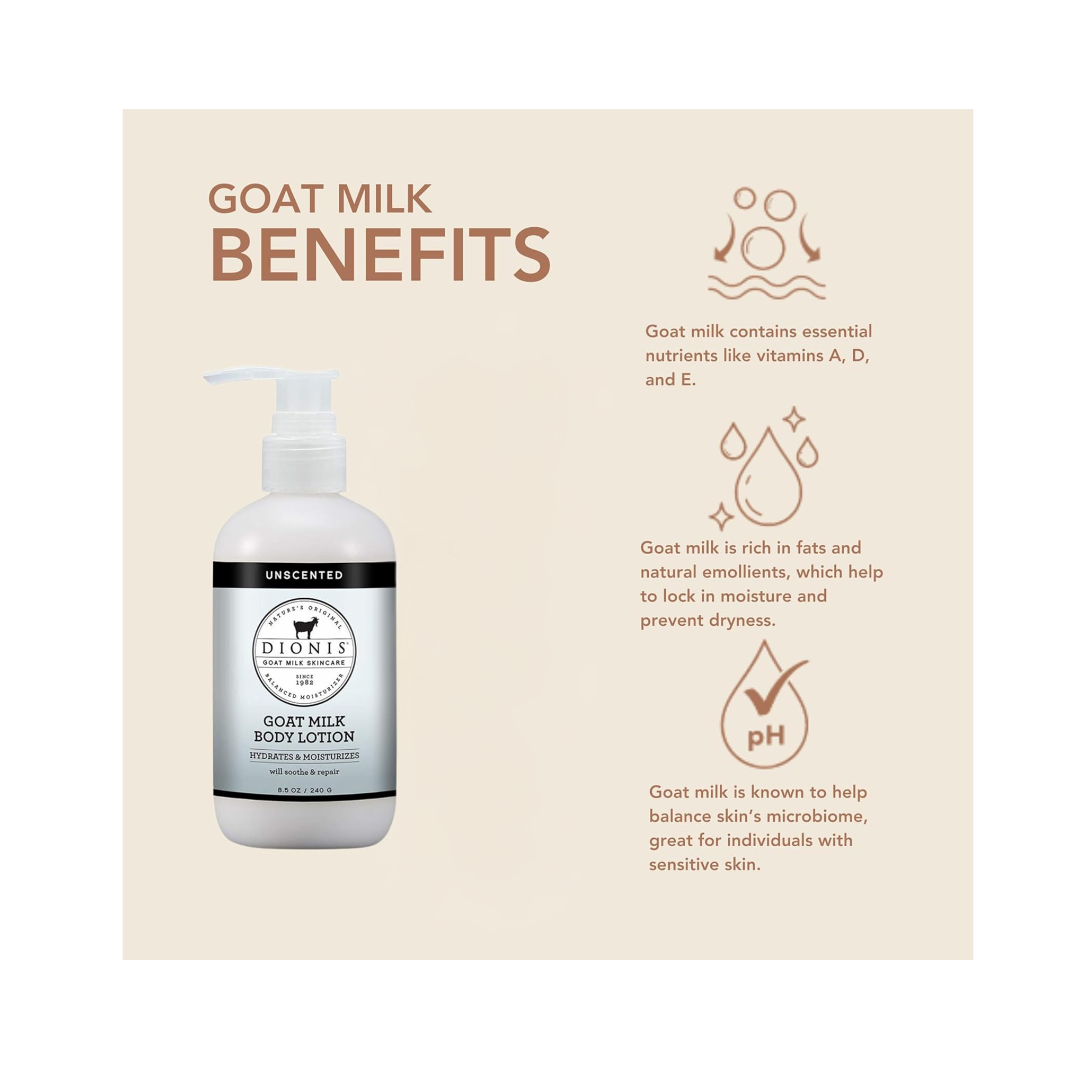 Dionis, Goat Milk Body Lotion, Unscented, Gentle Hydration for Sensitive Skin and Daily Moisture Care, 8.5 oz Pump Bottle - Pharmaful