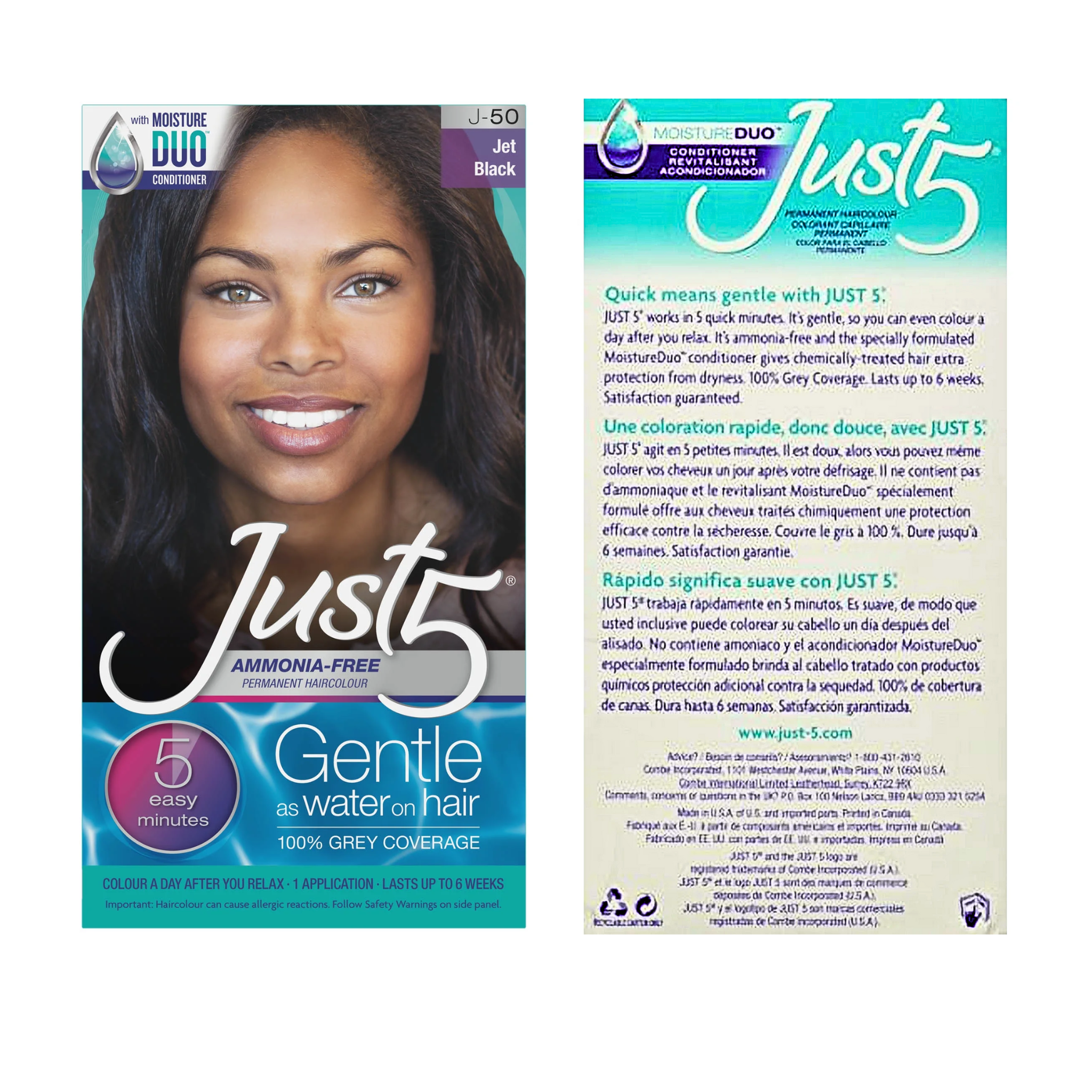 Just 5, Women’s Five-Minute Permanent Hair Color, No-Drip Formula, Jet Black J-50, 1 Pack - Pharmaful