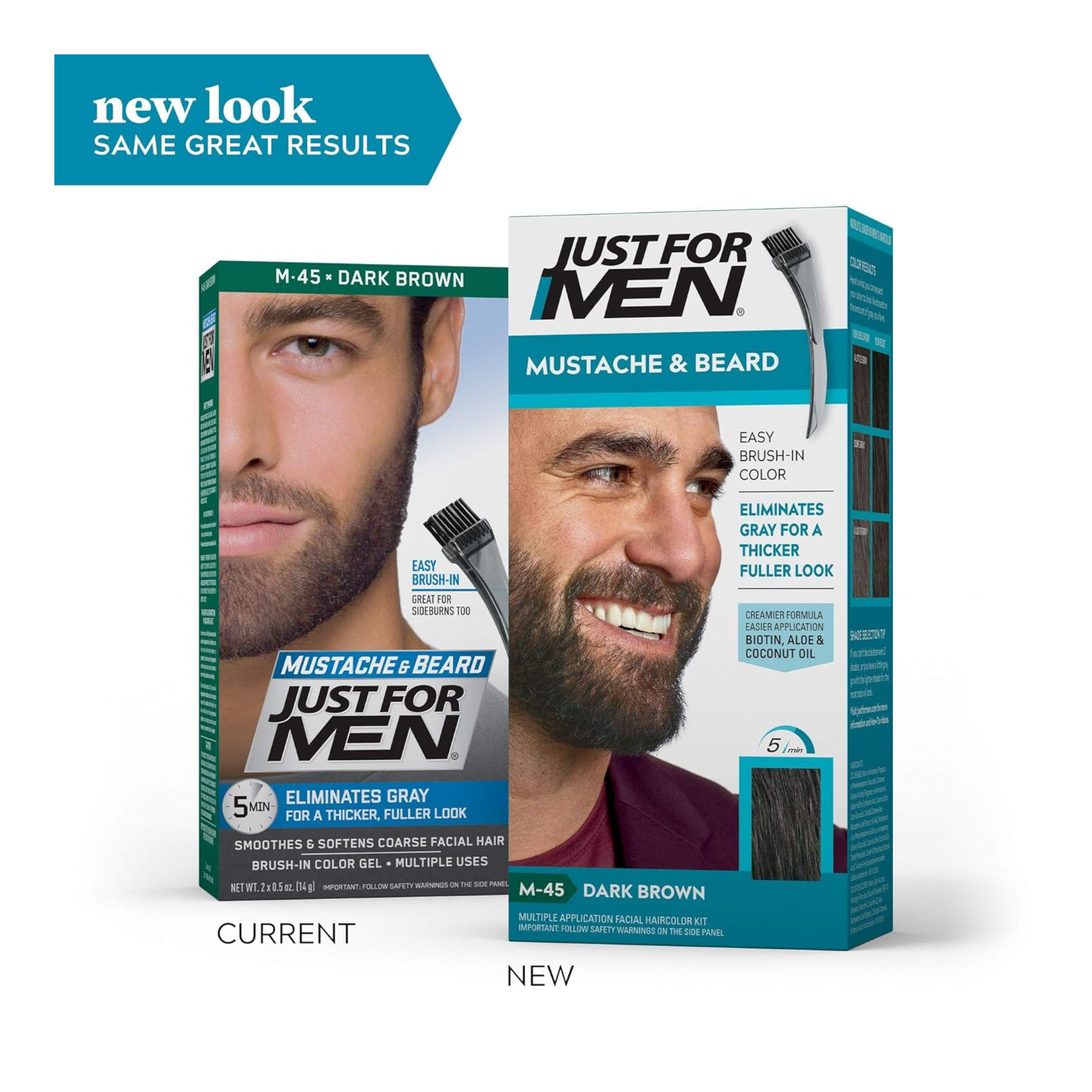 Just For Men, Mustache & Beard Color, Dark Brown M-45, Easy Application for Natural-Looking Facial Hair Color