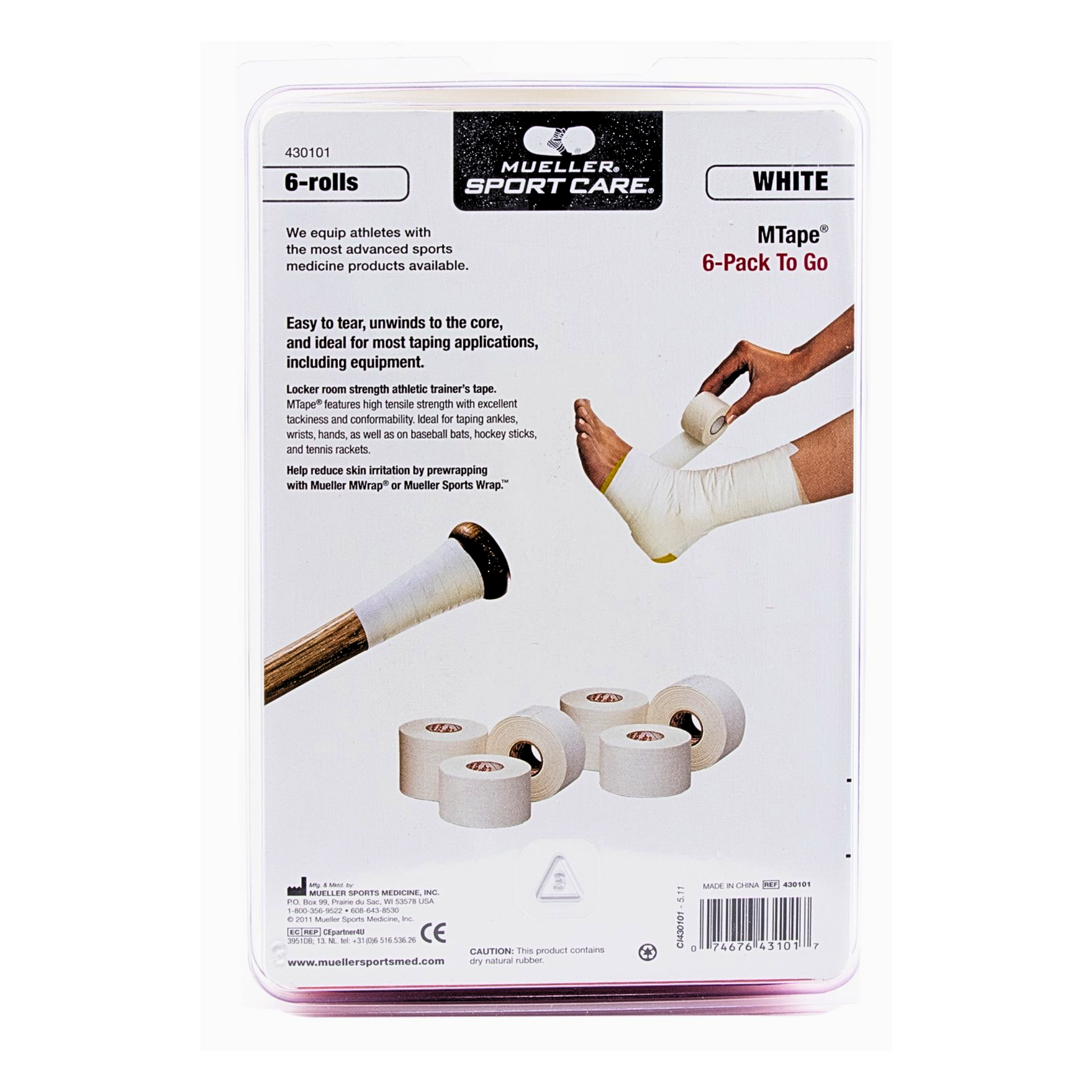 Mueller, MTape Athletic Tape, Strong and Supportive Non-Elastic Sports Wrap, White, 1.5" x 10 Yd, 6-Pack