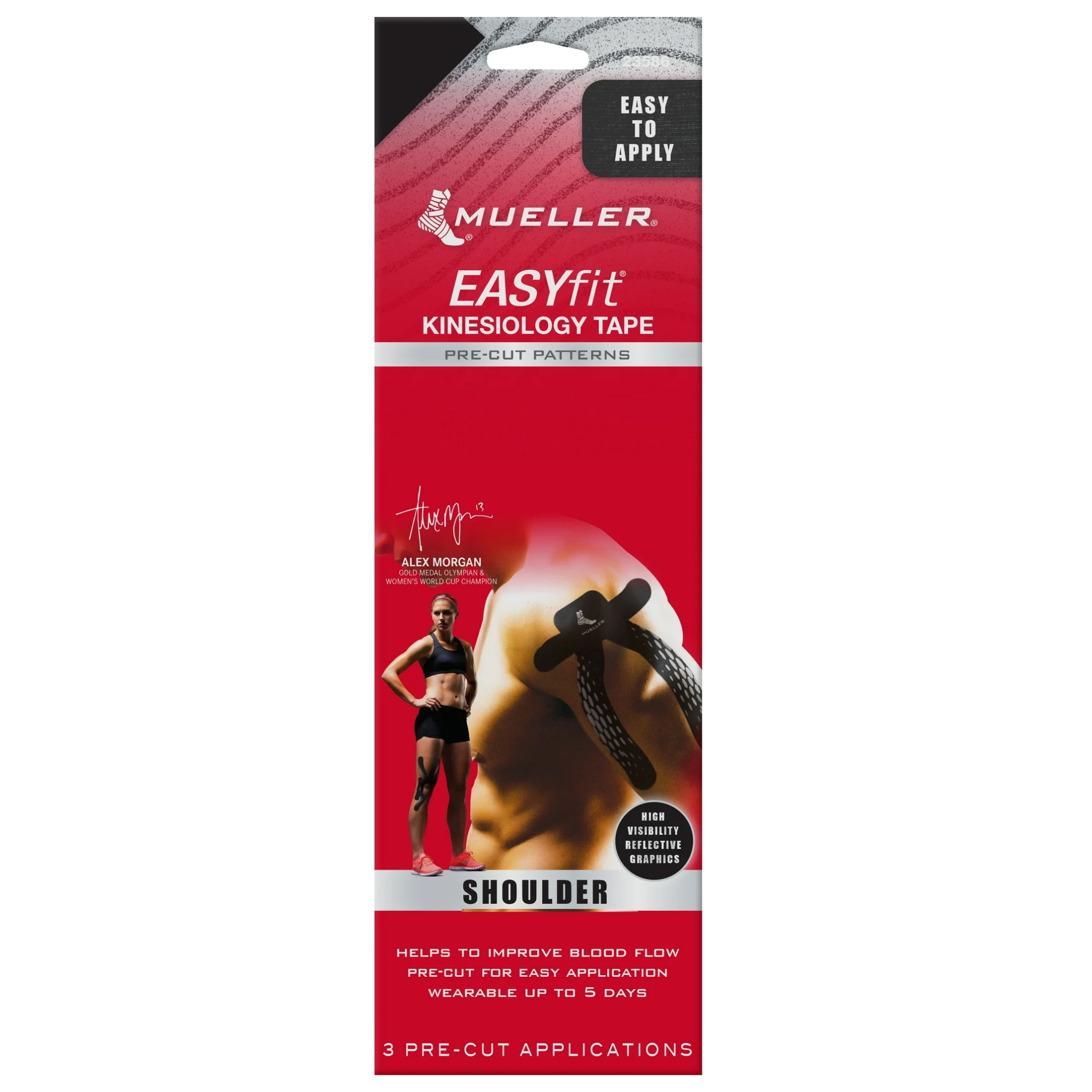 Mueller, Easy Fit Kinesiology Tape, Pre-Cut Shoulder Support Strips, Black, 3 Count