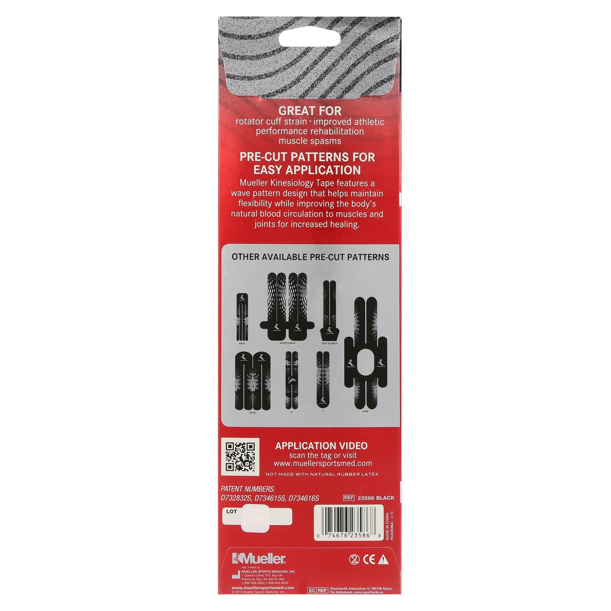 Mueller, Easy Fit Kinesiology Tape, Pre-Cut Shoulder Support Strips, Black, 3 Count