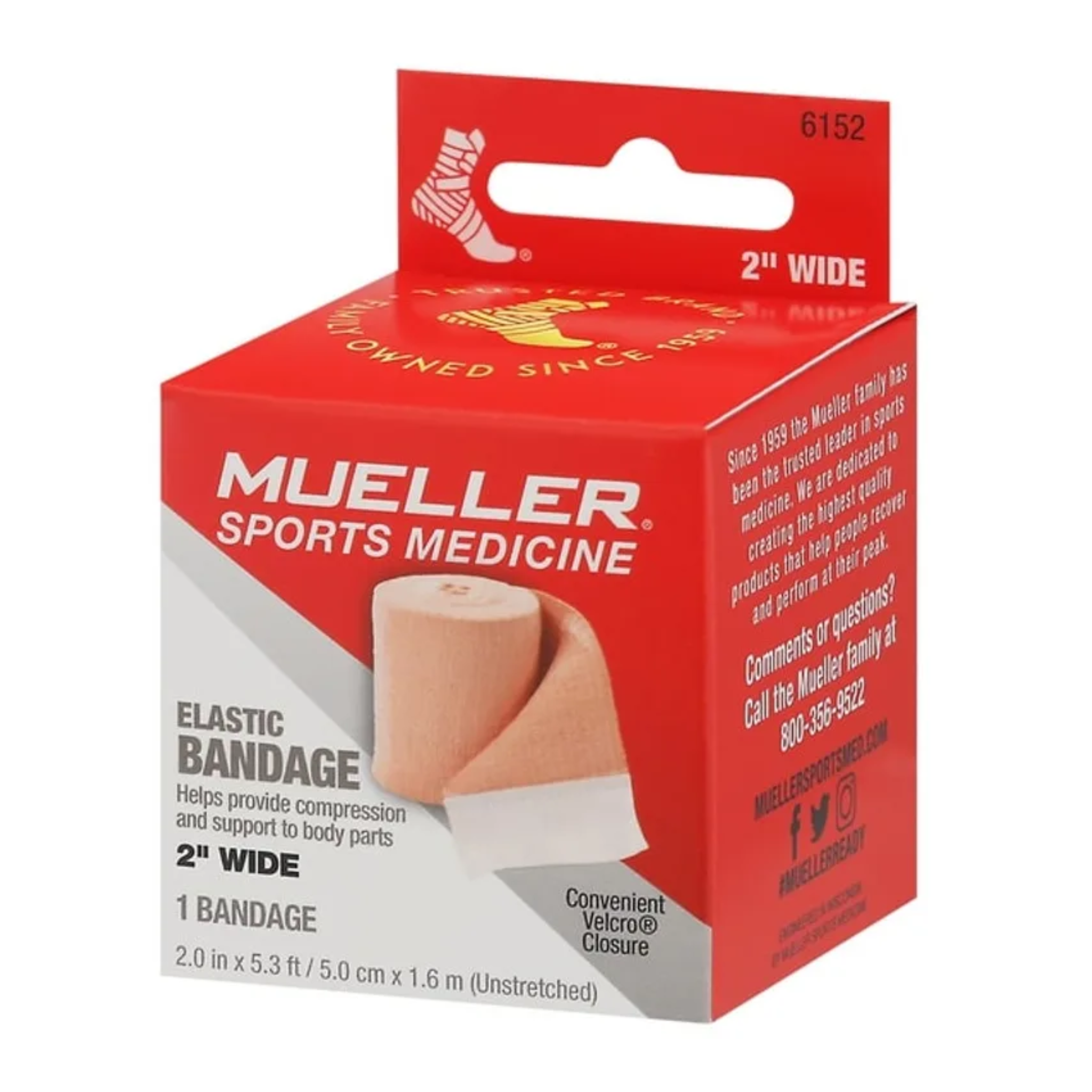 Mueller, Elastic Bandage, 2" with Securing Clips, Beige, 5.3 ft Unstretched