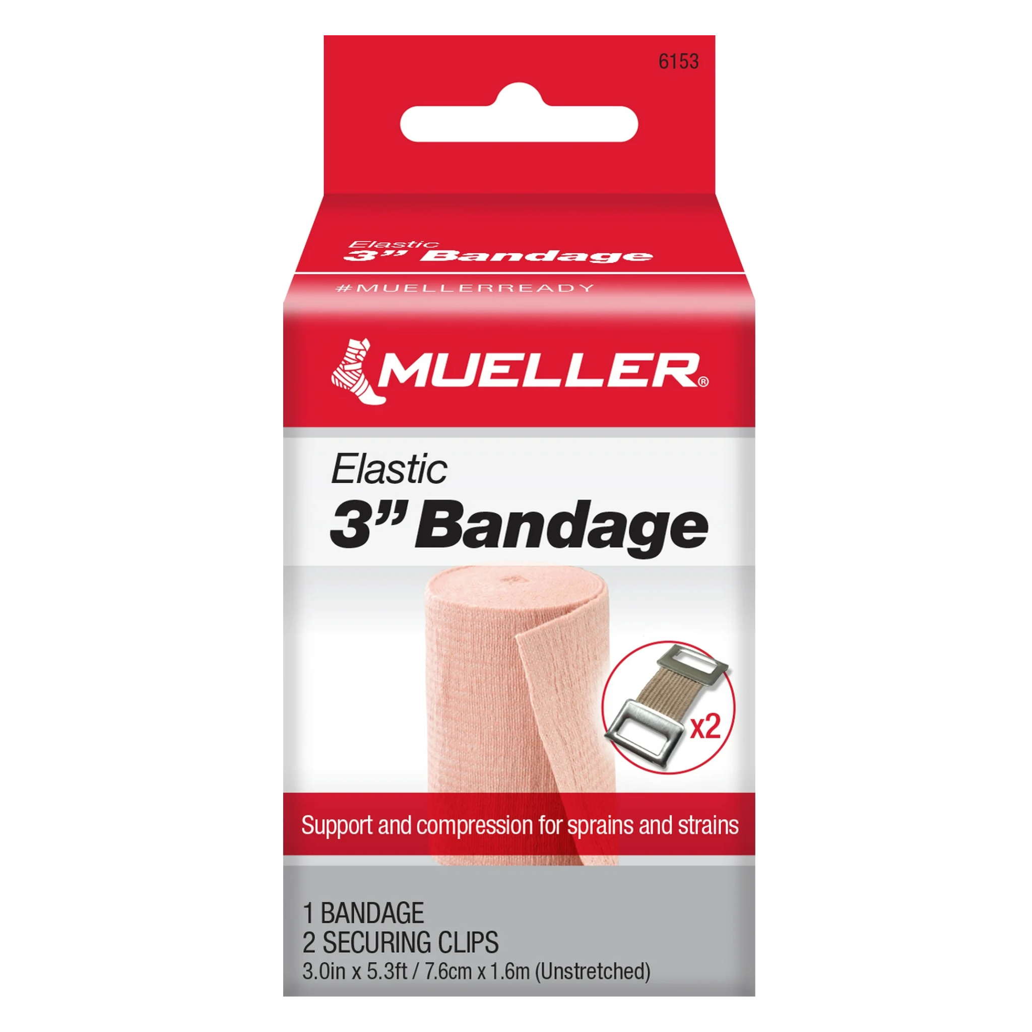 Mueller Sports Medicine, Elastic Bandage with Clips, Supportive & Adjustable Wrap, 3 Inch