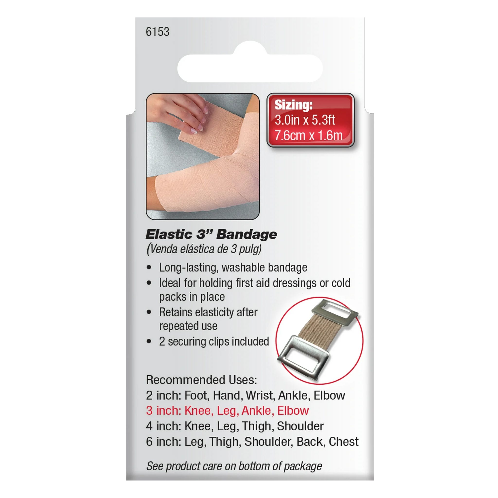 Mueller Sports Medicine, Elastic Bandage with Clips, Supportive & Adjustable Wrap, 3 Inch