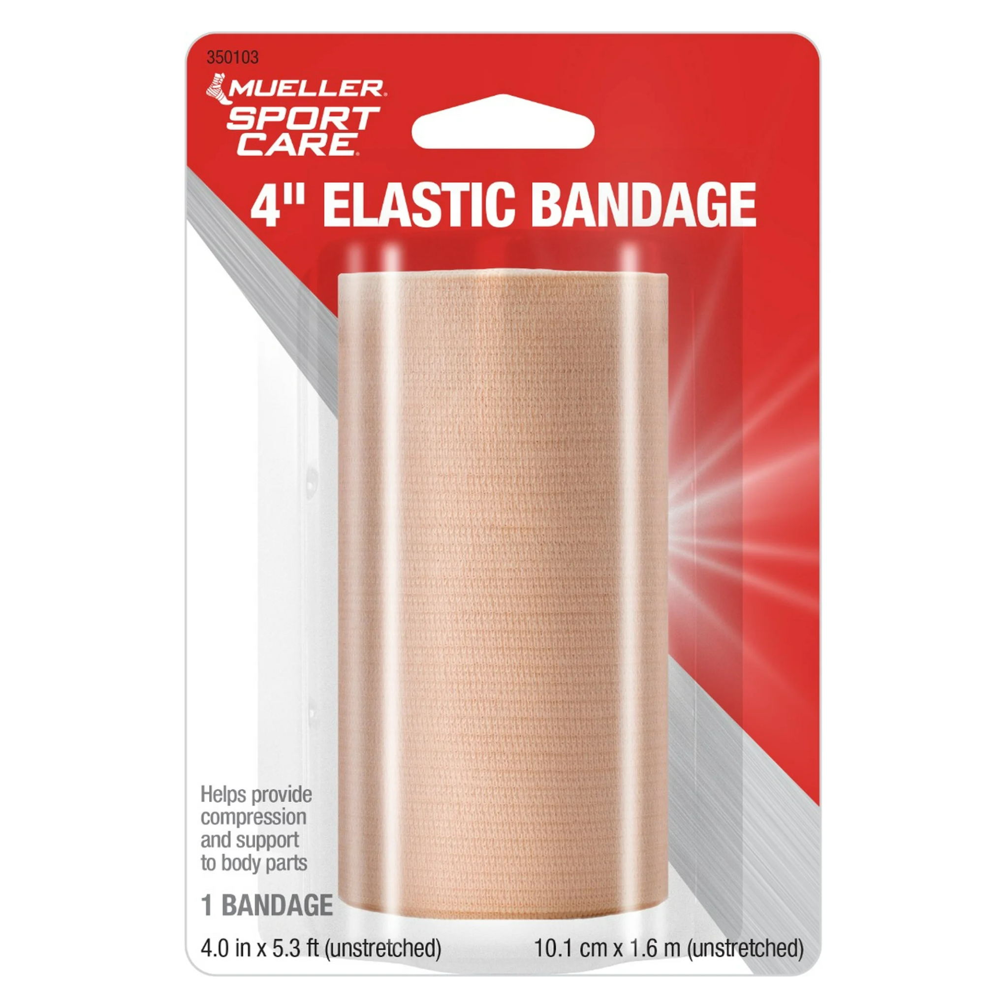 Mueller Sports Care, Elastic Bandage, Supportive Wrap with Clips, 4-Inch, 1 Count