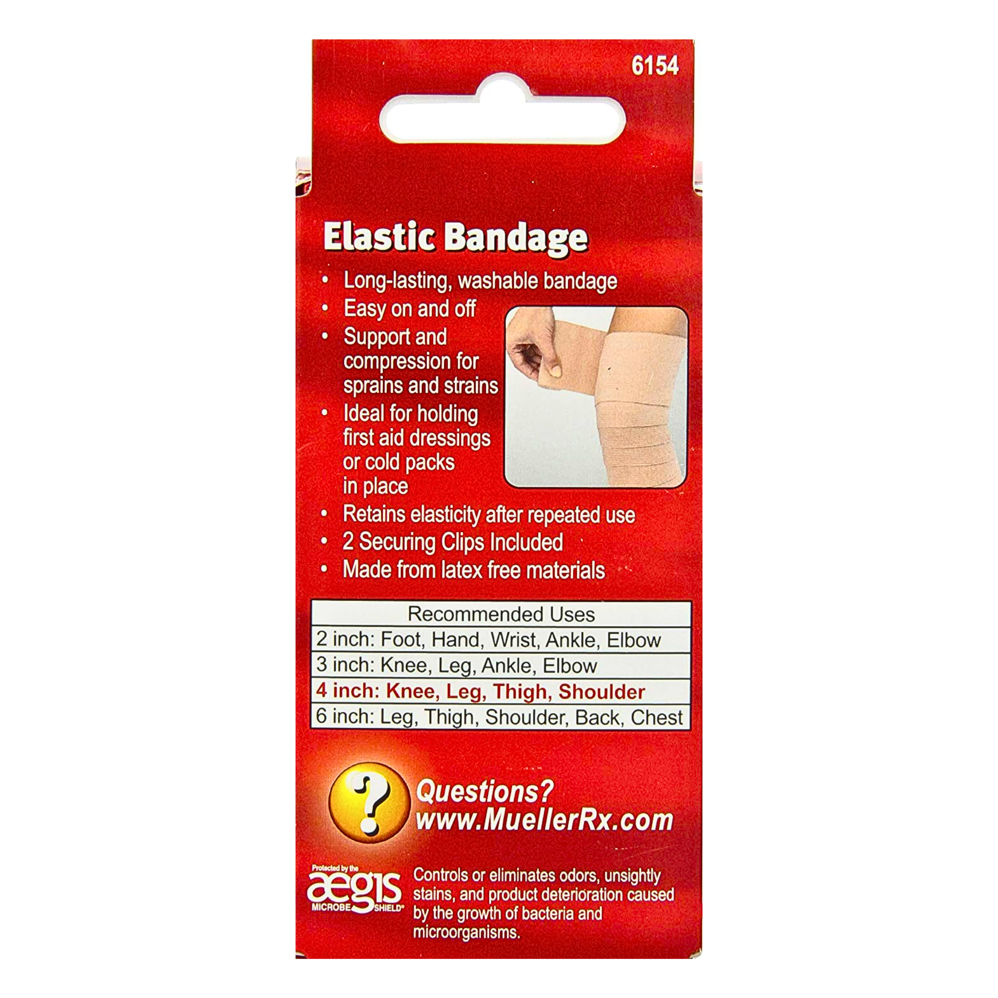 Mueller Sports Care, Antimicrobial Elastic Bandage, Secure Wrap with Clips, 4-Inch, 1 Count
