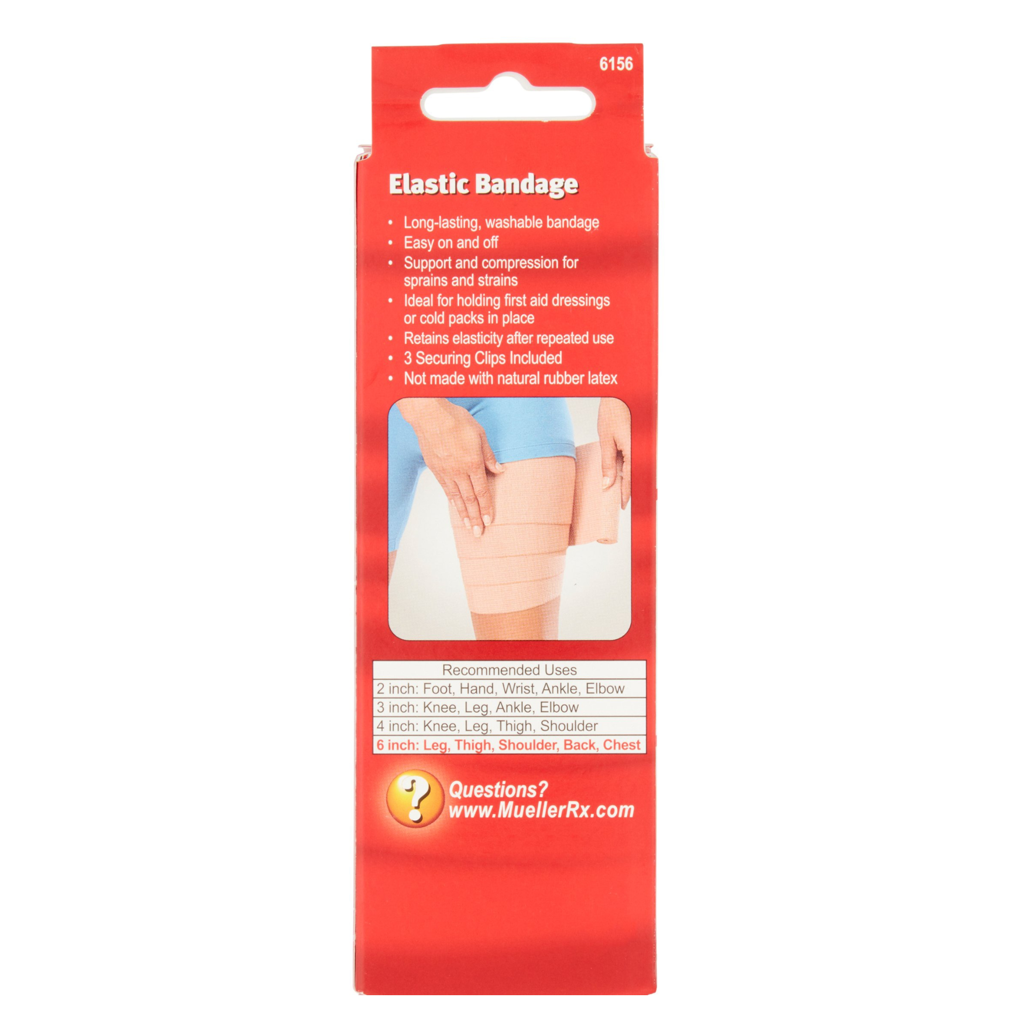 Mueller, Elastic Bandage, Secure Wrap with Clips for Support & Compression, Beige, 6" x 5.3 ft