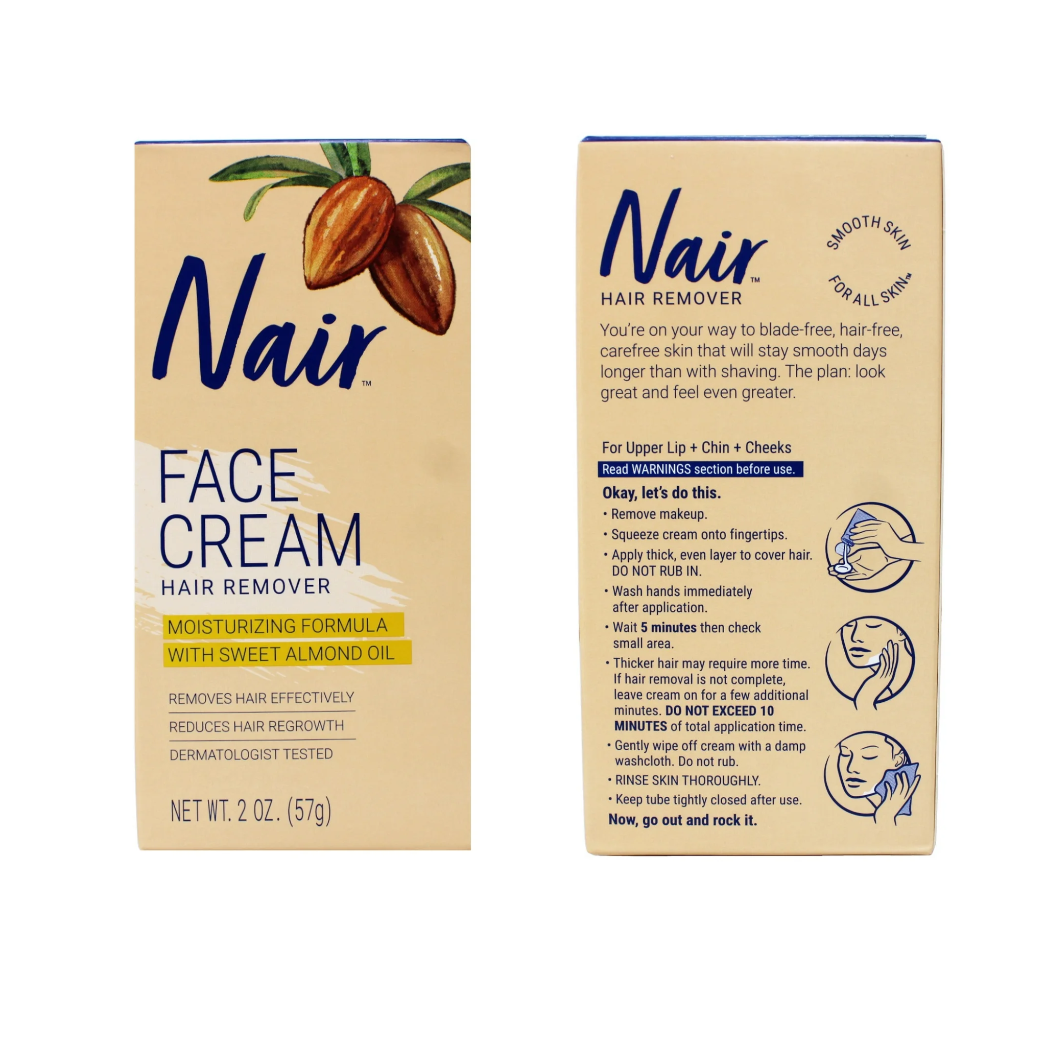 Nair, Hair Remover Moisturizing Face Cream with Gentle Formula, 2 oz