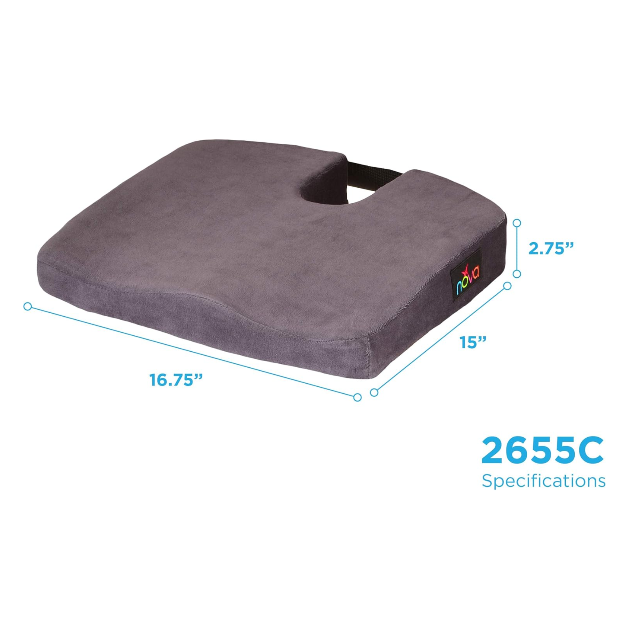 NOVA Medical, Memory Foam Coccyx Seat Cushion, Ergonomic Support for Tailbone Relief, Charcoal Blue