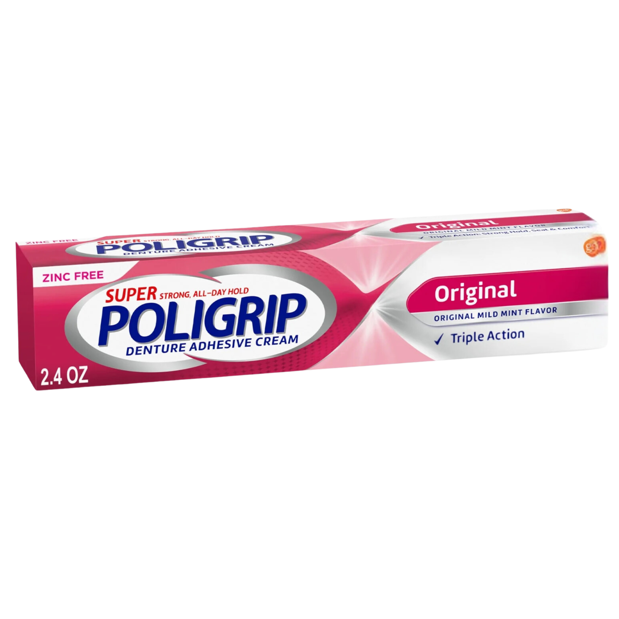 Super Poligrip, Original Zinc-Free Denture and Partials Adhesive Cream, Strong All-Day Hold for Adults, 2.4 oz