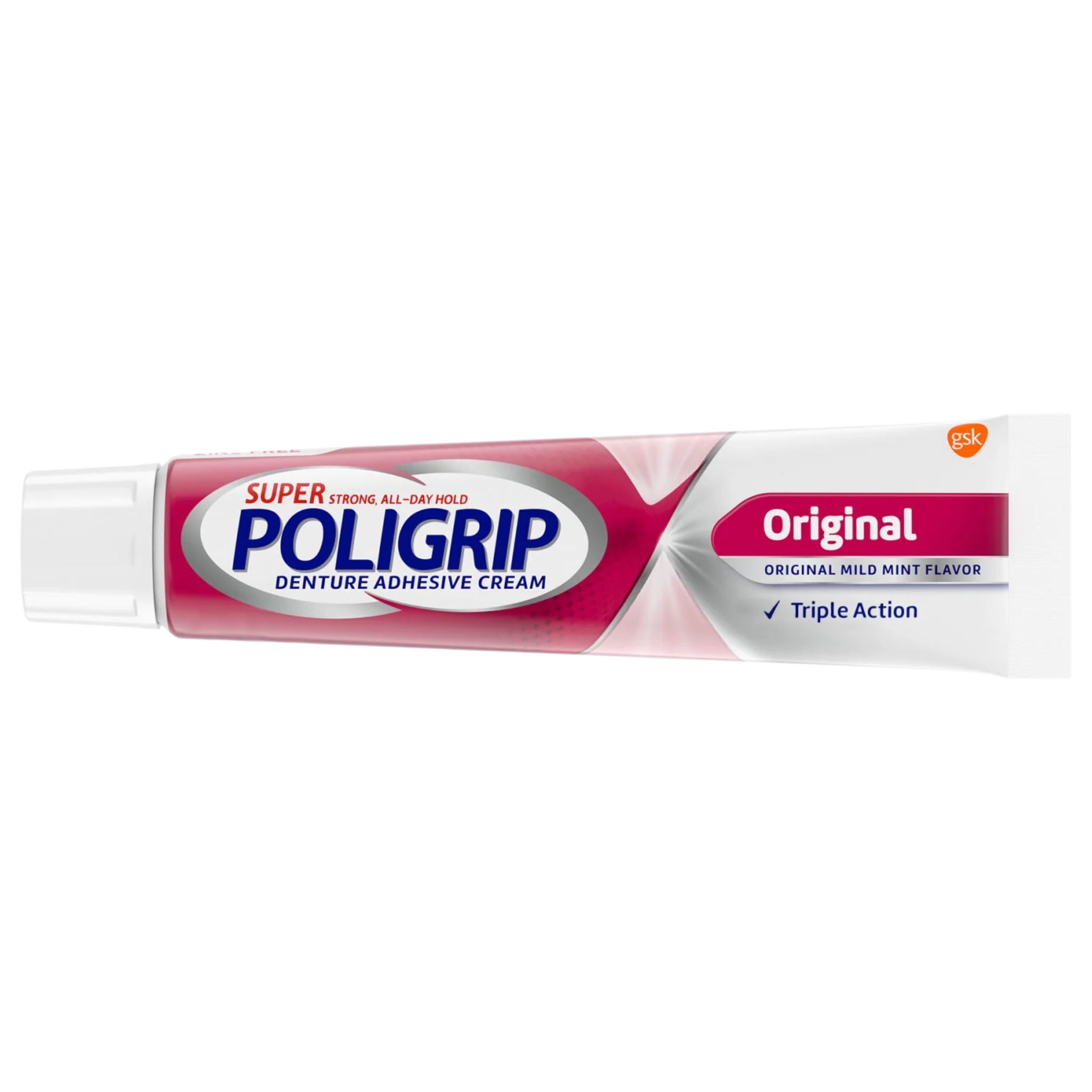 Super Poligrip, Original Zinc-Free Denture and Partials Adhesive Cream, Strong All-Day Hold for Adults, 2.4 oz