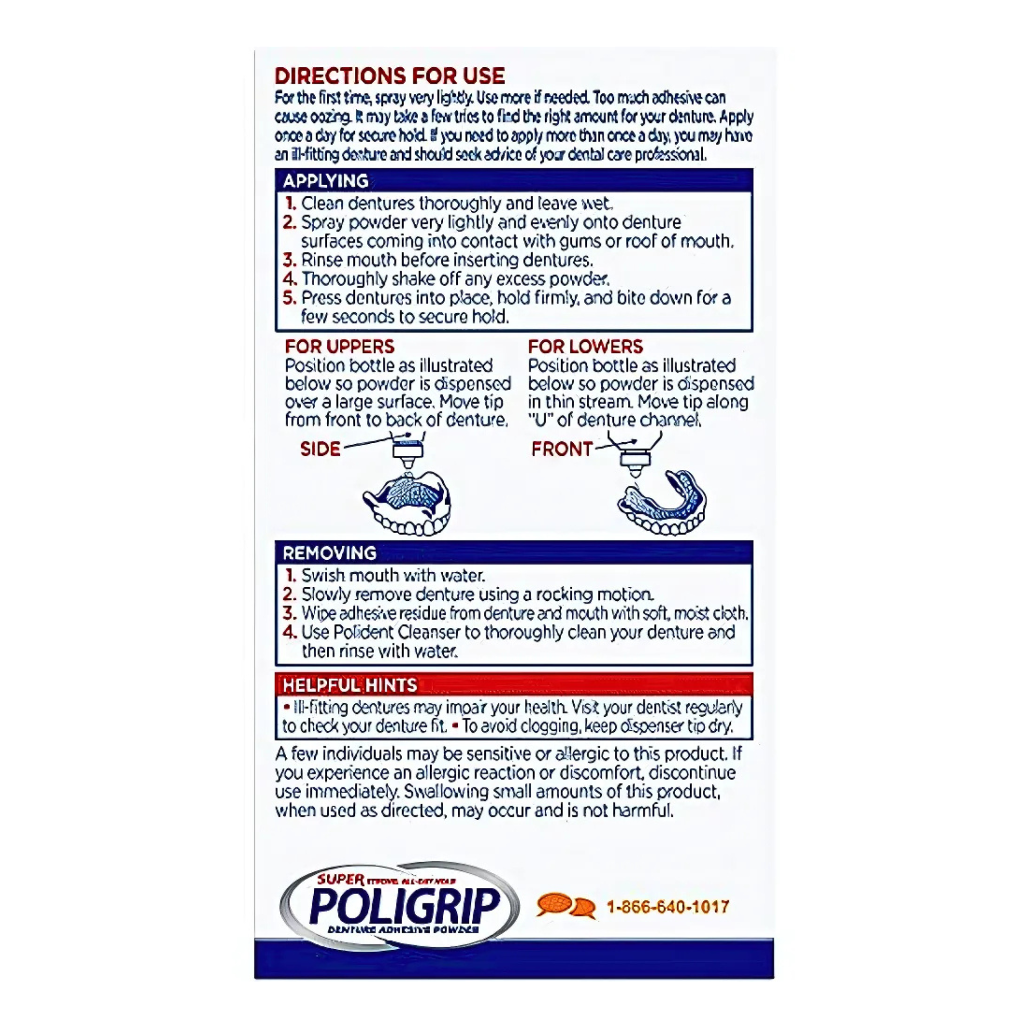 Super Poligrip, Extra Strength Denture Adhesive Powder for Partials and Full Dentures, 1.6 oz