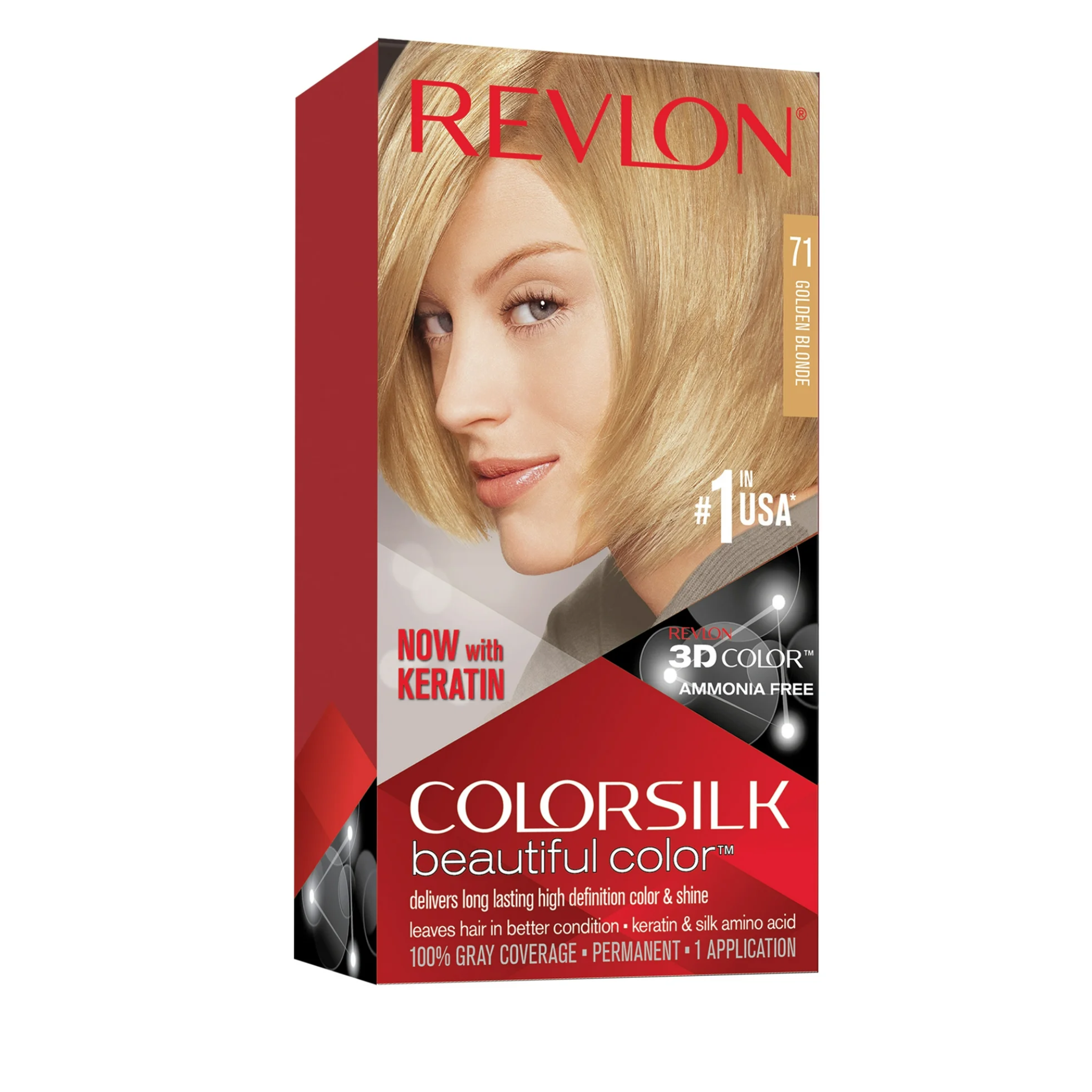 Revlon, ColorSilk Beautiful Color, 71 Golden Blonde, Long-Lasting Permanent Hair Color for Natural Shine, 1 Count - Pharmaful