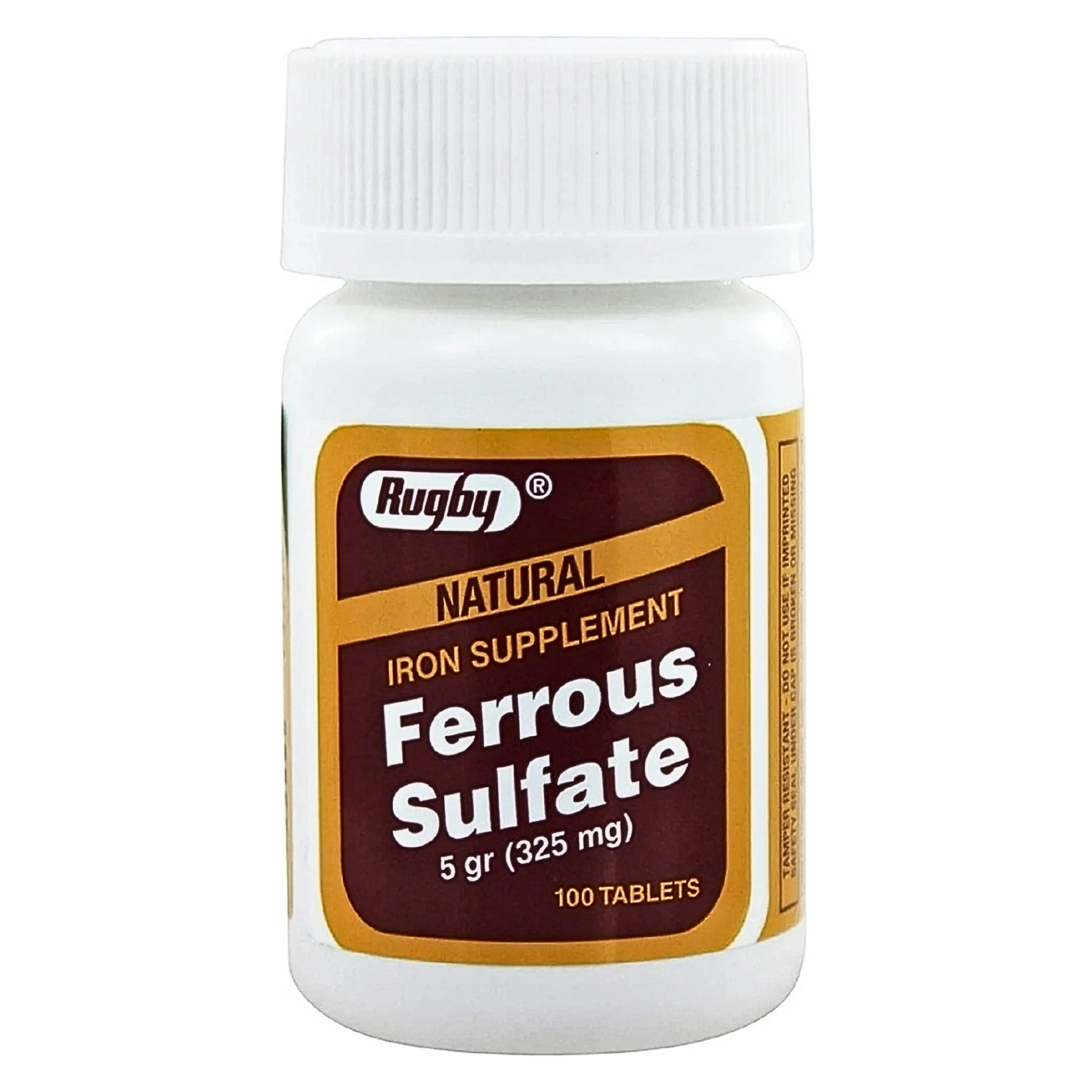 Rugby, Ferrous Sulfate 325 mg, High-Potency Iron Supplement for Red Blood Cell Support, 100 Tablets