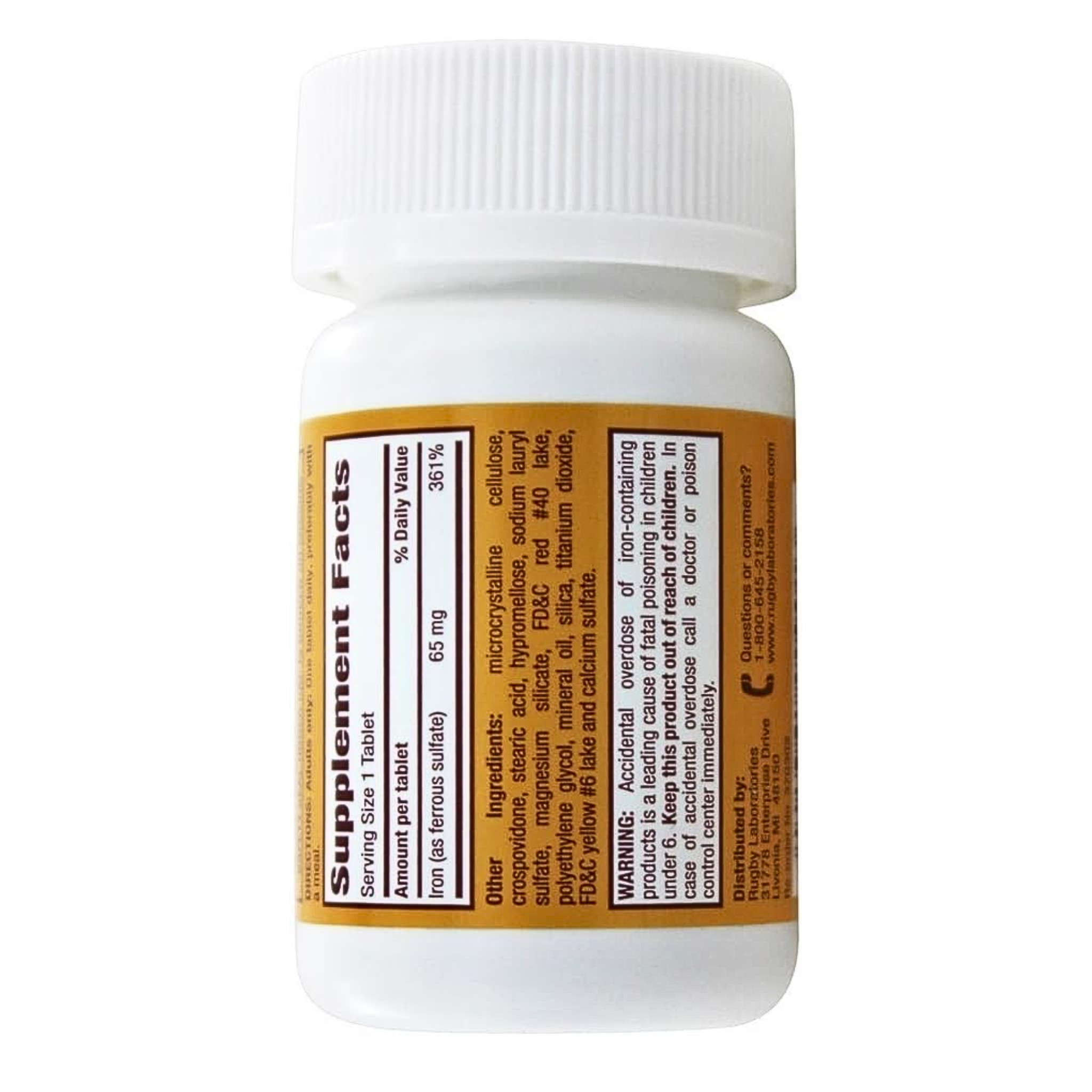 Rugby, Ferrous Sulfate 325 mg, High-Potency Iron Supplement for Red Blood Cell Support, 100 Tablets
