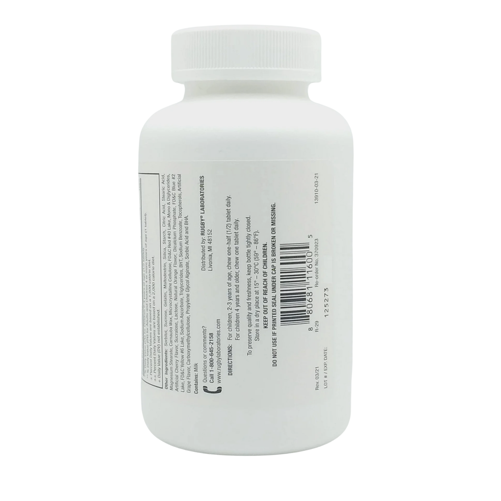 Rugby, Children's Chewable Multivitamin, Assorted Fruit Flavors, Fun Animal Shapes, 250 Tablets