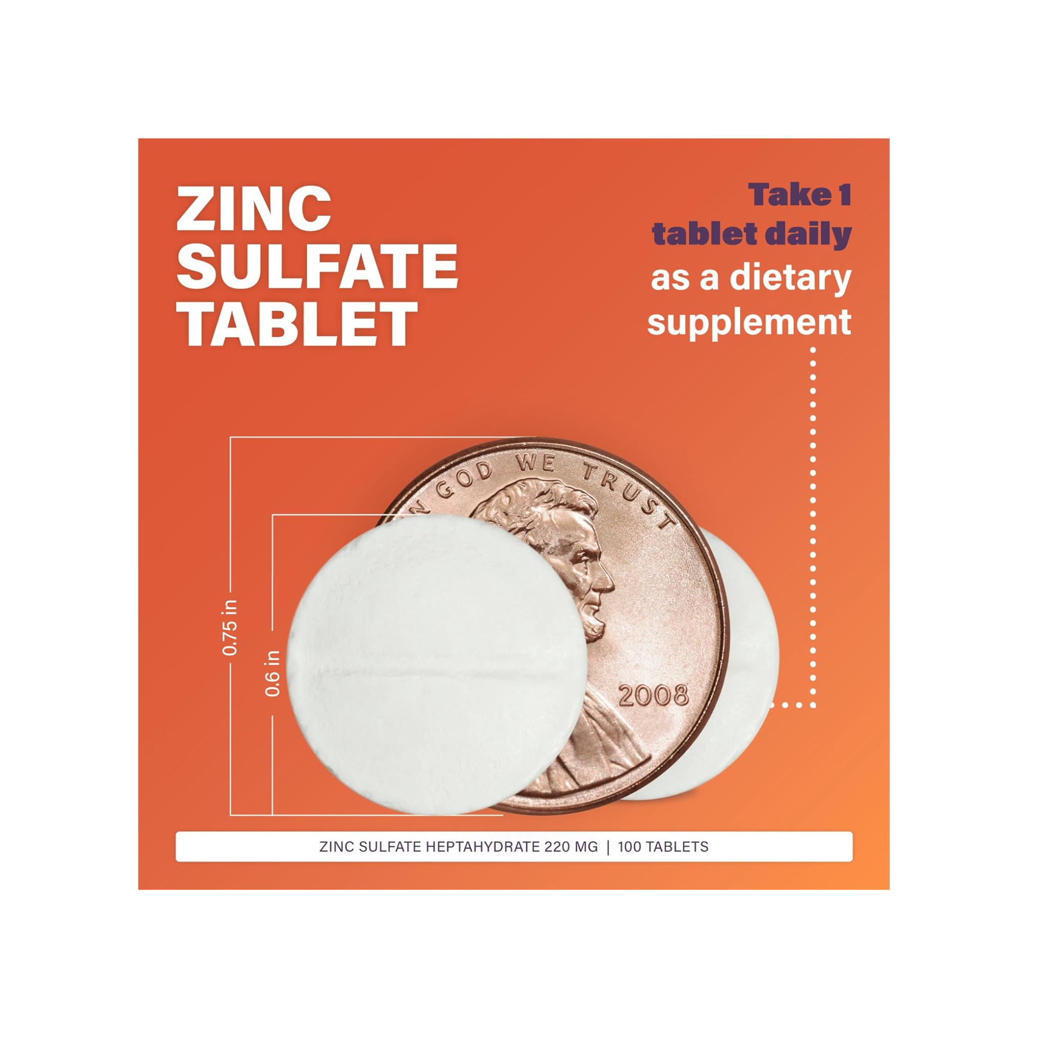 Rugby, Zinc Sulfate 220 mg, Essential Mineral for Immune & Cellular Support, 100 Tablets
