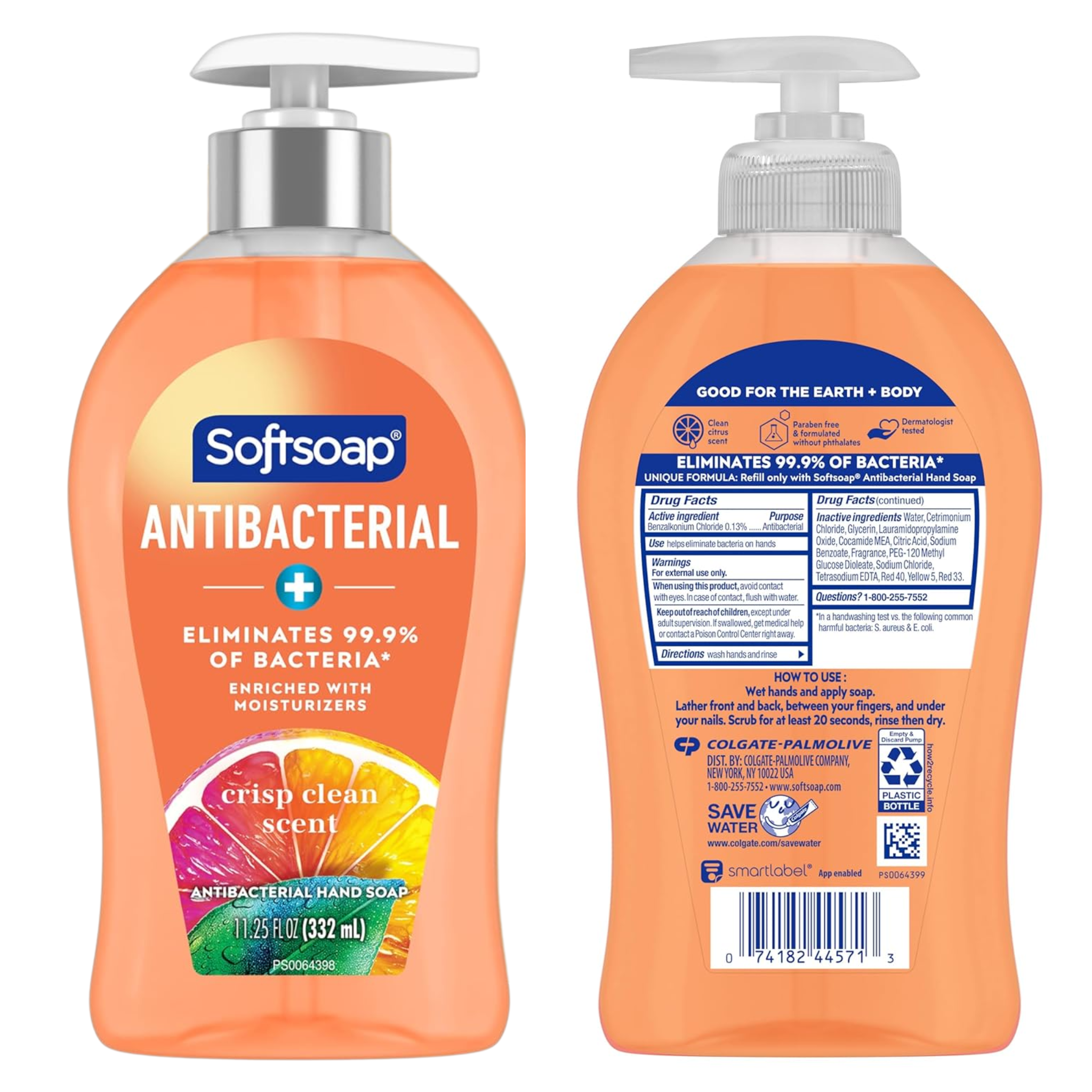Softsoap, Antibacterial Liquid Hand Soap, Crisp Clean, Refreshing Cleanse, 11.25 Fluid Ounce Bottle