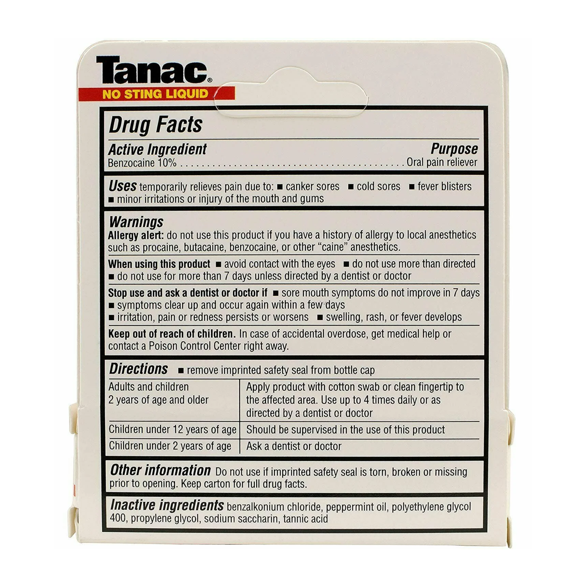 Tanac, No Sting Liquid, Fast-Acting Over-the-Counter Medicine for Soothing Relief, 0.45 oz