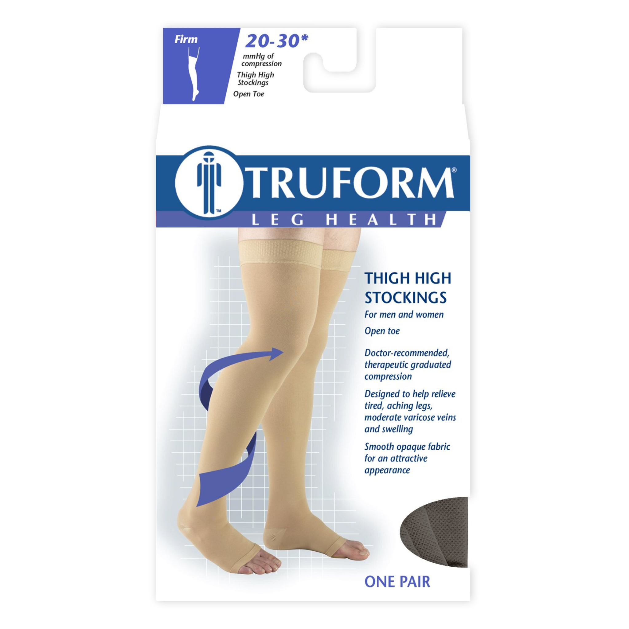 Truform, 20-30 mmHg Compression Stockings for Men and Women, Thigh High, Dot-Top, Open Toe, Large, Black